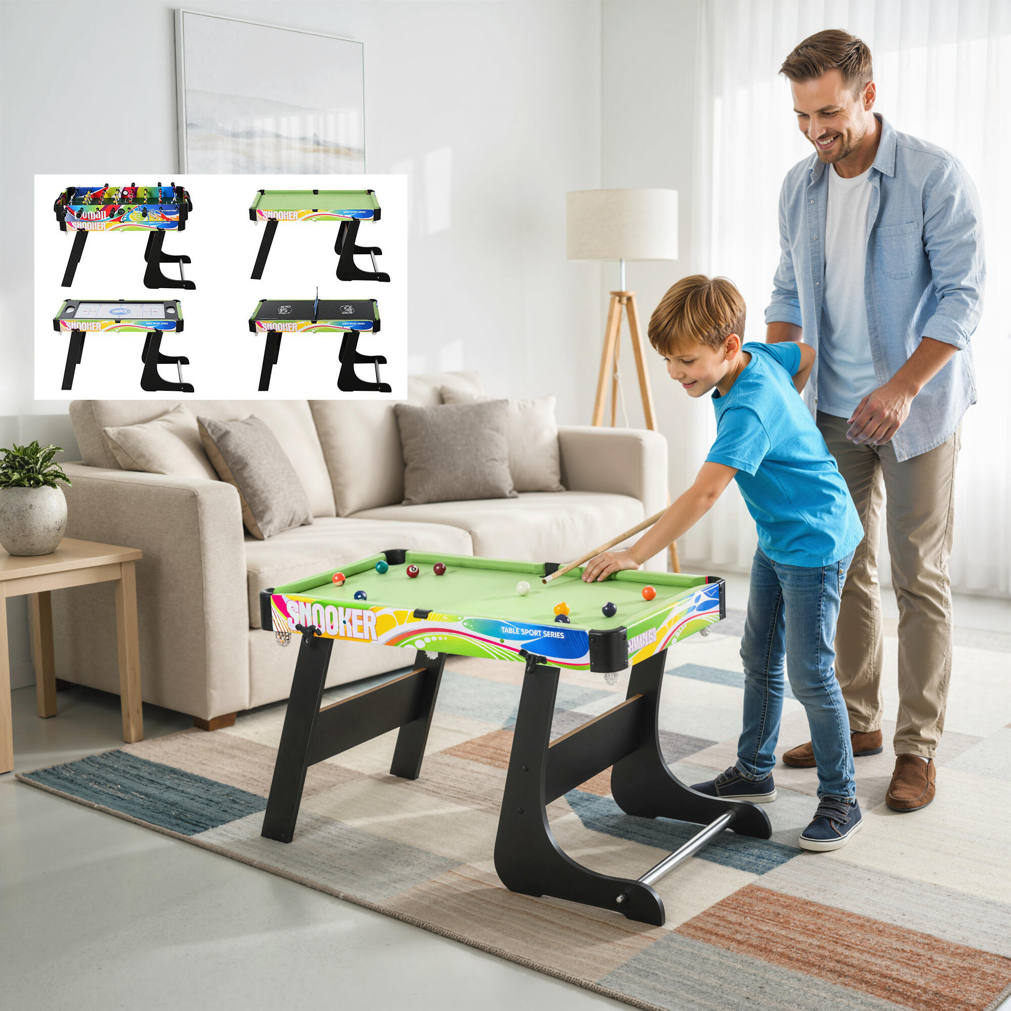 HOMCOM Tavolo da Gioco per Calcio-Balilla, Biliardo, Air Hockey e Ping Pong 2/7