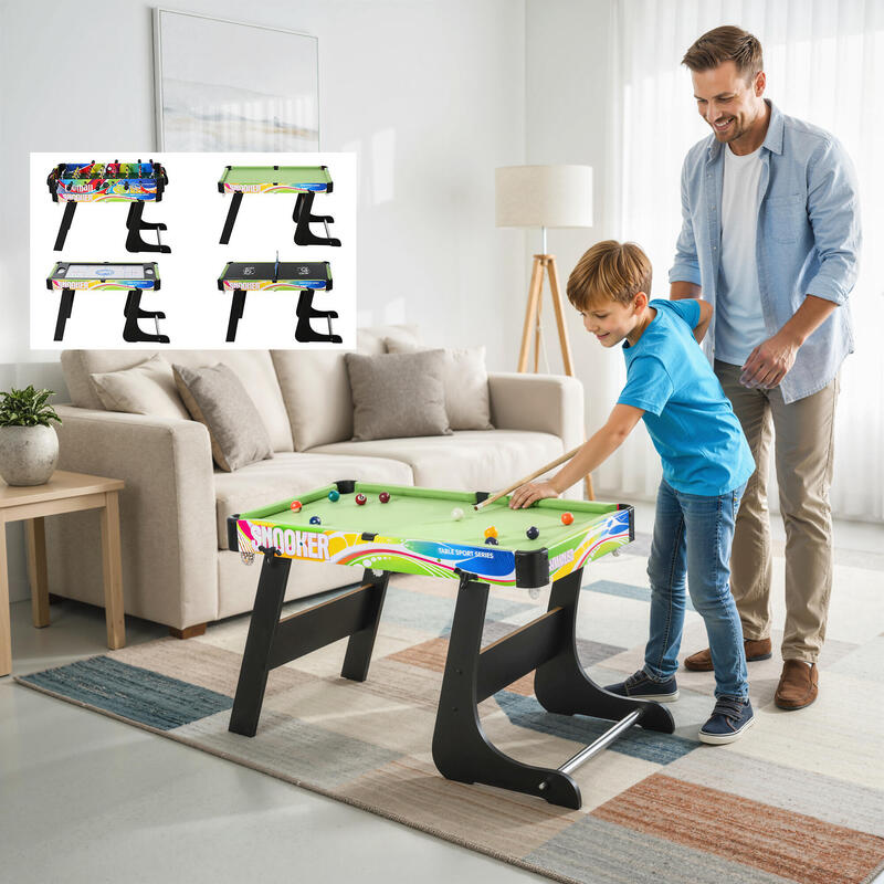 HOMCOM Masă de Joc 4 în 1, Fotbal de Masă, Biliard, Air Hockey și Ping-Pong
