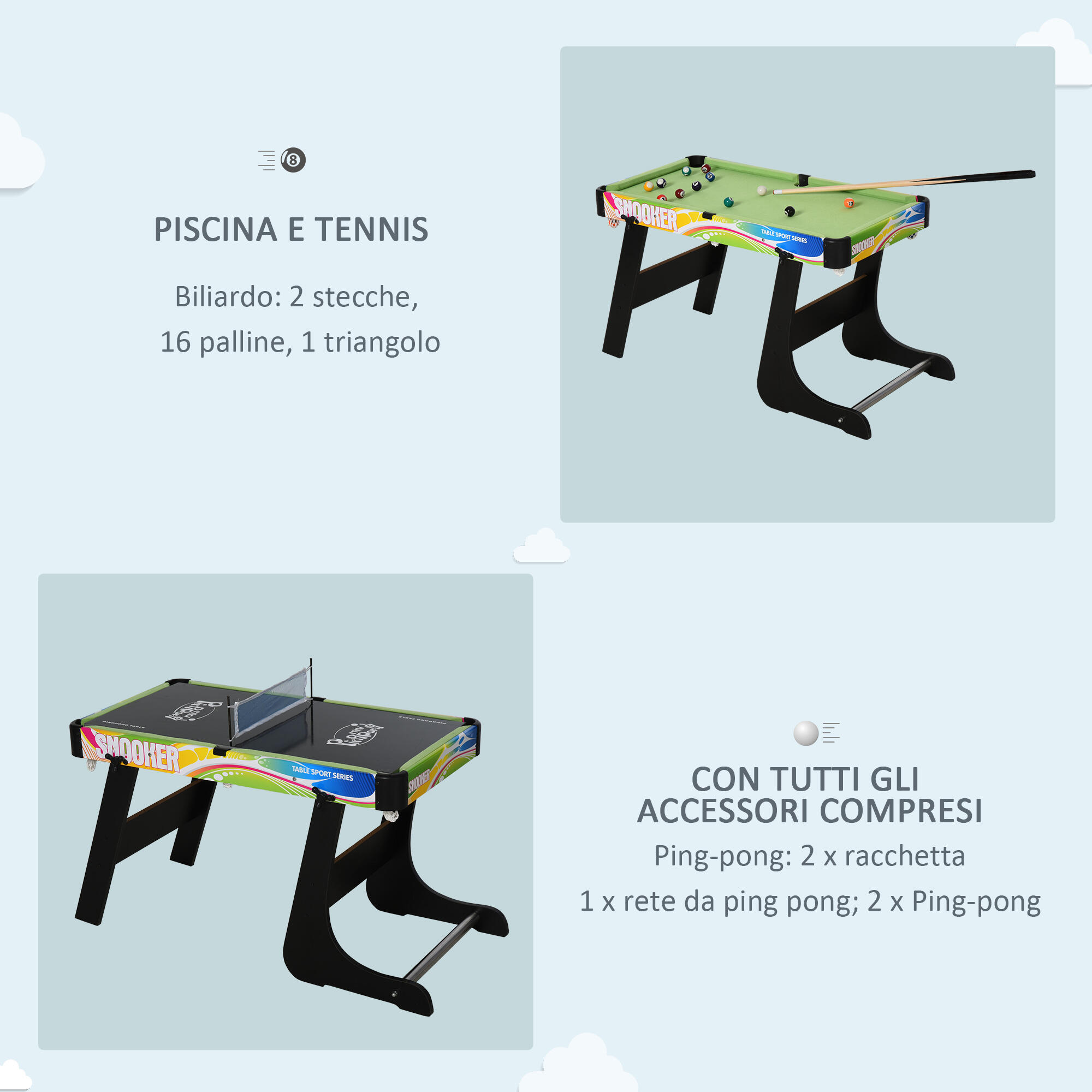 HOMCOM Tavolo da Gioco per Calcio-Balilla, Biliardo, Air Hockey e Ping Pong 6/7