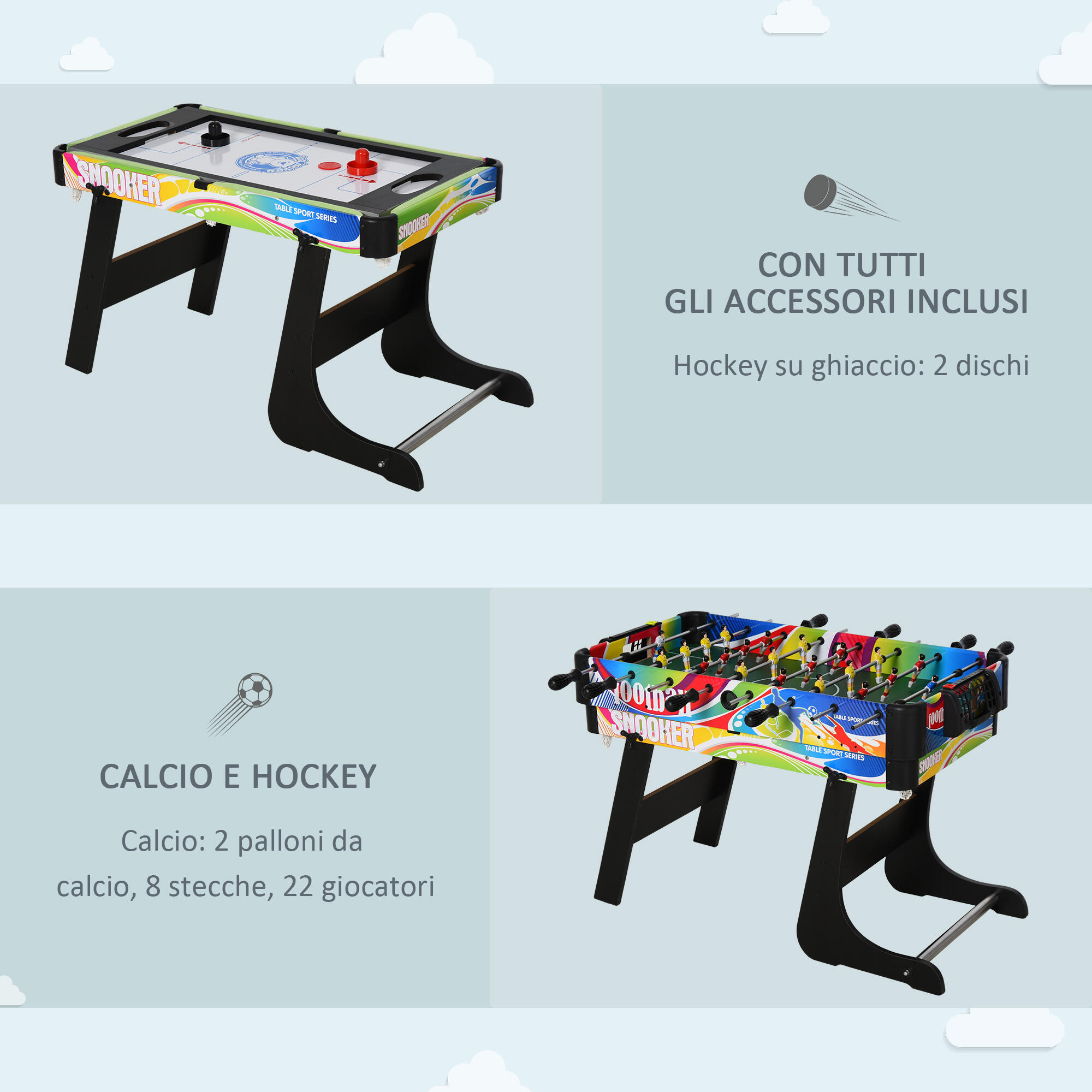 HOMCOM Tavolo da Gioco per Calcio-Balilla, Biliardo, Air Hockey e Ping Pong 7/7