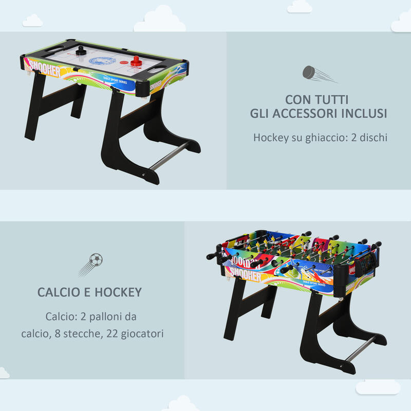 HOMCOM Masă de Joc 4 în 1, Fotbal de Masă, Biliard, Air Hockey și Ping-Pong