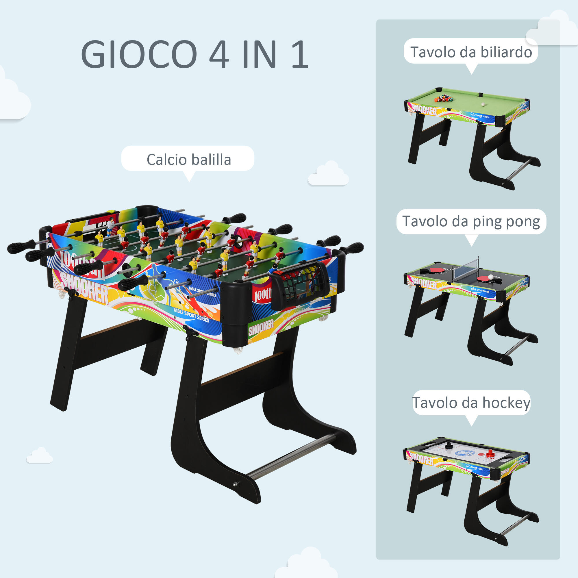 HOMCOM Tavolo da Gioco per Calcio-Balilla, Biliardo, Air Hockey e Ping Pong 4/7