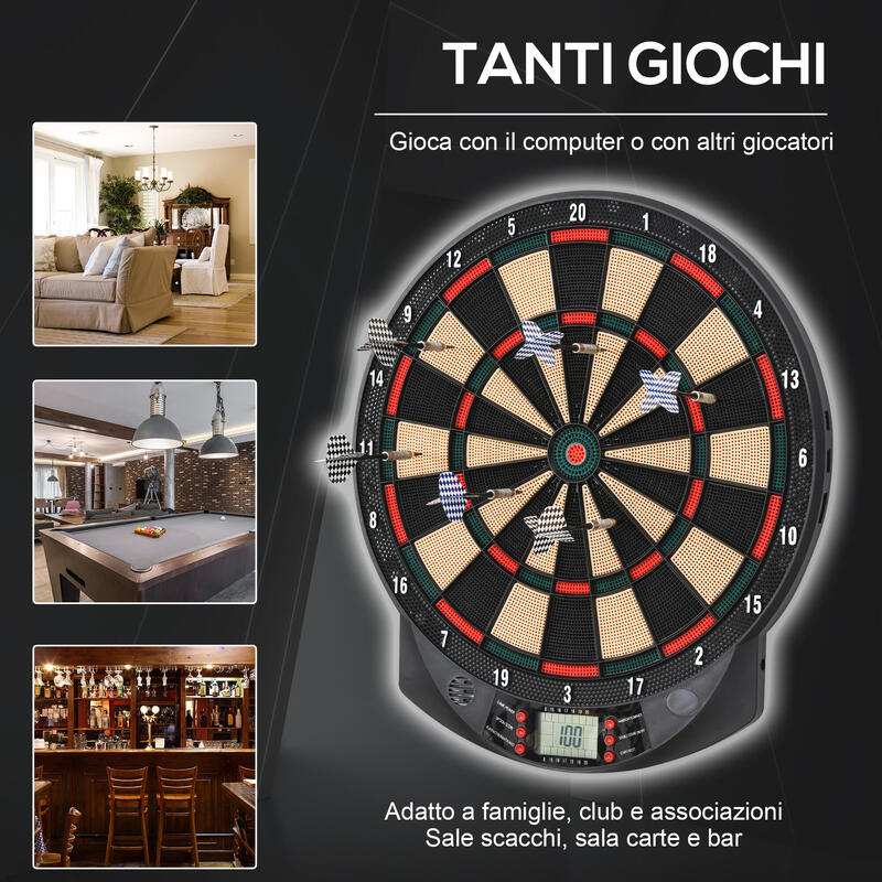HOMCOM Tinta electronica pentru darts cu 6 Sageti si Panou de Scor pentru Puncte