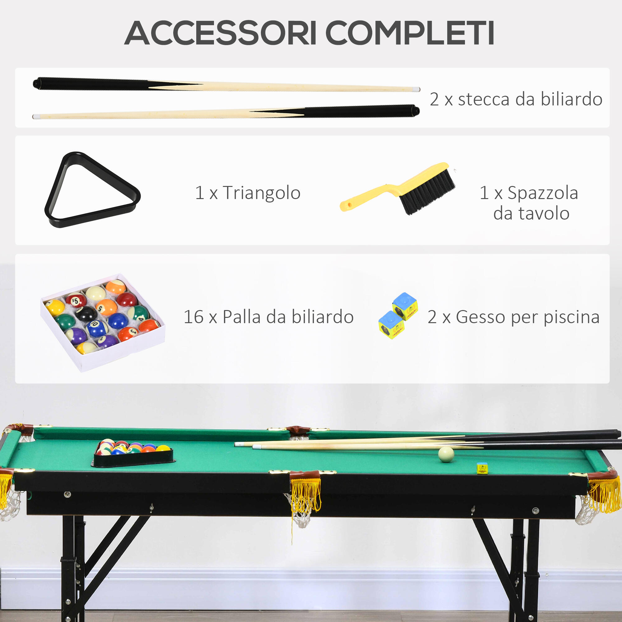 Set Biliardo Da Tavolo 52 Cm - Completo Di 2 Stecche, Stecche, Cubo Gesso, Triangolo, Spazzola E 16 Palle - Regalo Per Tutte Le Età