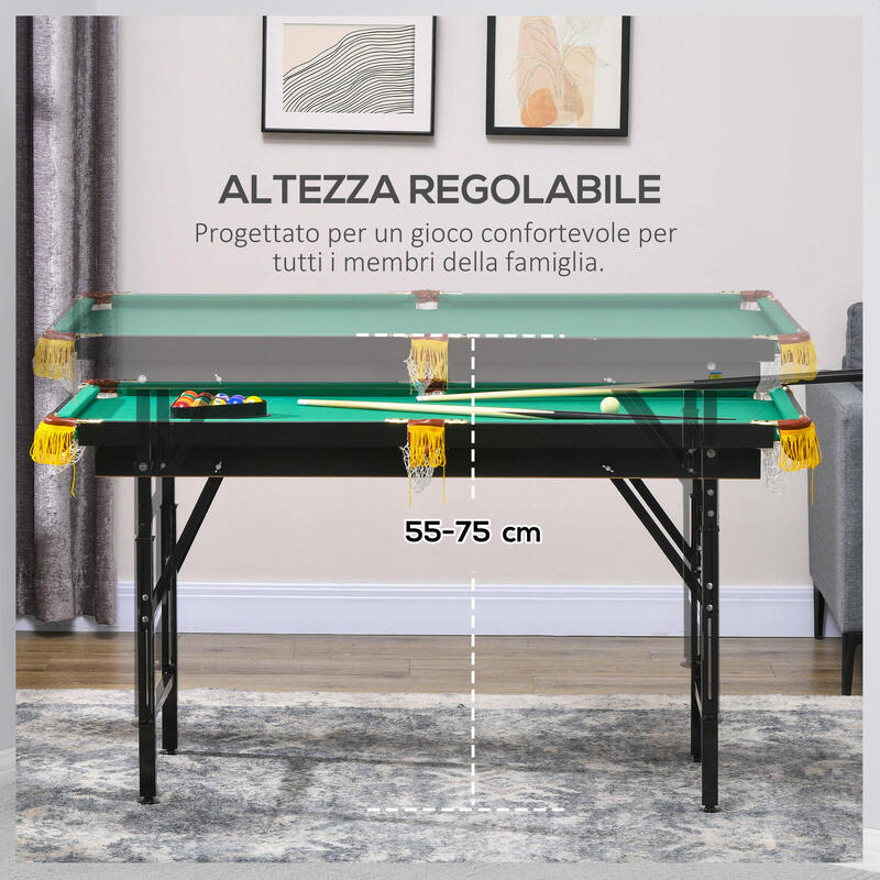 SPORTNOW Masă de Biliard Reglabilă, Masă din MDF și Oțel Carom, Verde