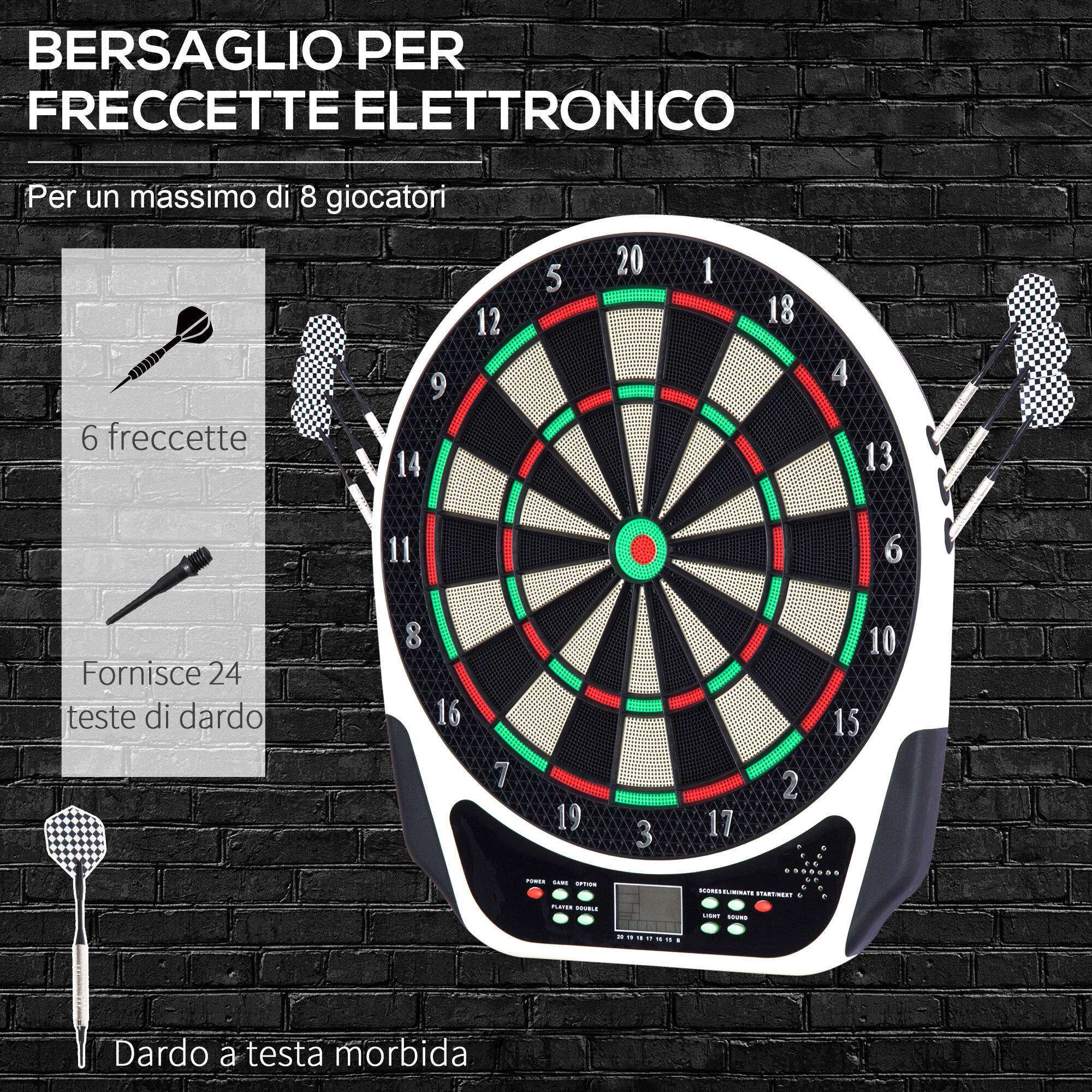 HOMCOM Bersaglio Freccette Elettronico con 6 Freccette Effetti Sonori e Visivi 4/7