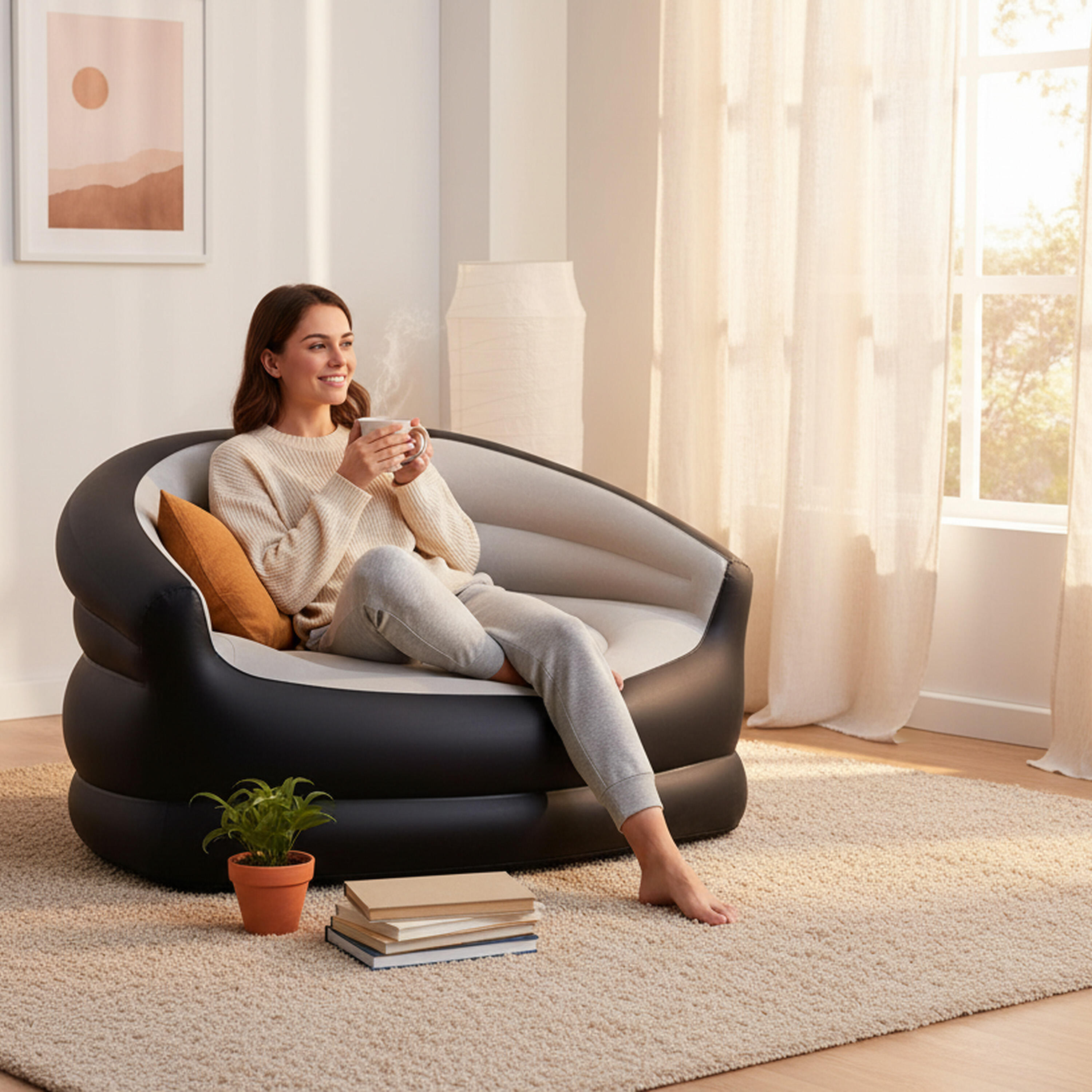 Luftsofa / Aufblasbare Couch Grau / Schwarz 138 x 87 x 71 cm 3/7
