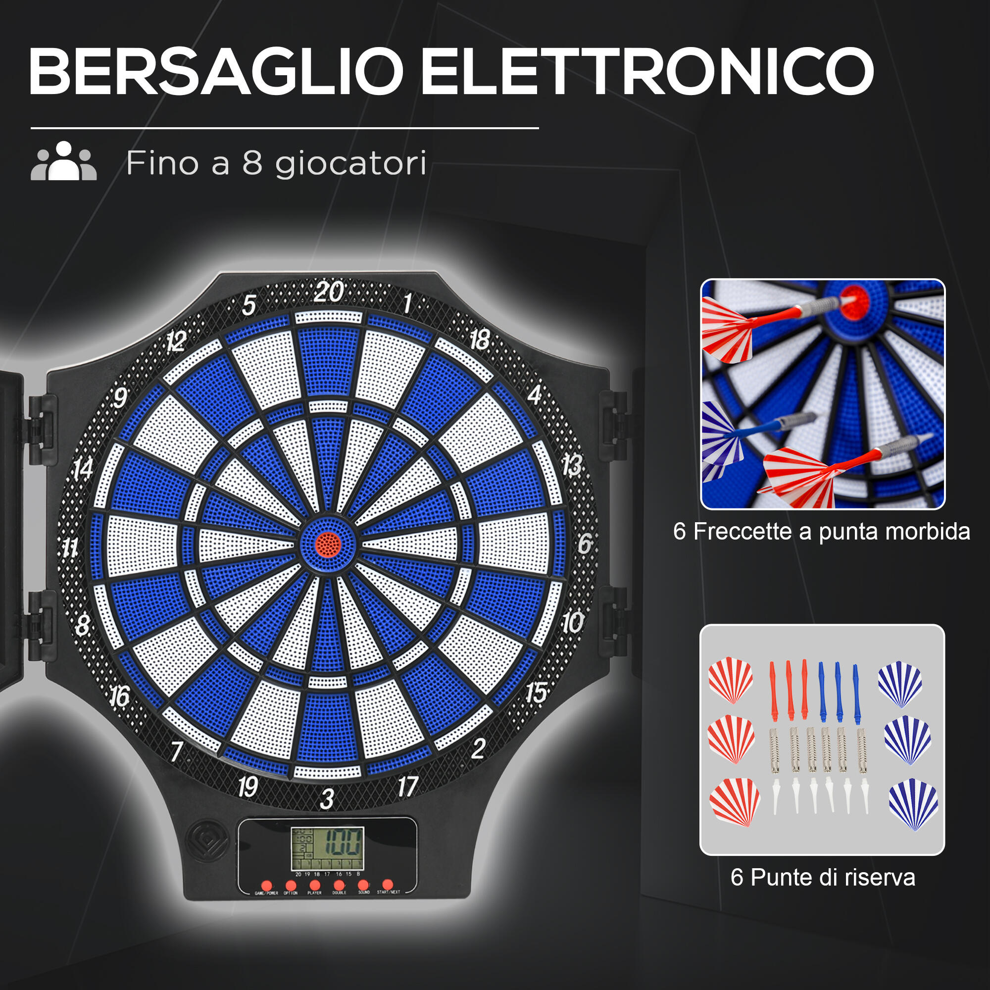 SPORTNOW Bersaglio Freccette Elettronico con 6 Freccette e Pareti Laterali 4/7