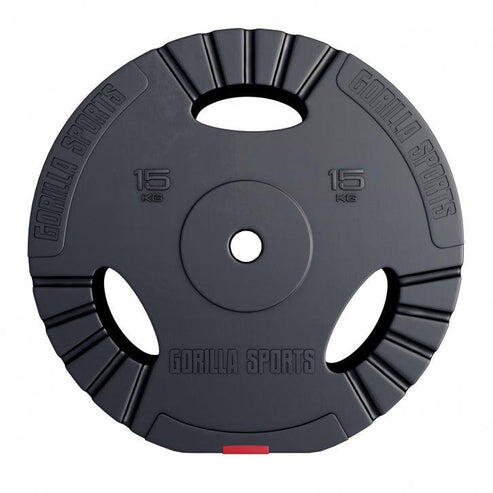 Gorilla Sports - Disque En Plastique Au Choix De 1,25 Kg À 15 Kg Avec Poignées | Ø 31mm D'Alésage - Poids De Musculation - Gris|rouge - 15 Kg - Decathlon