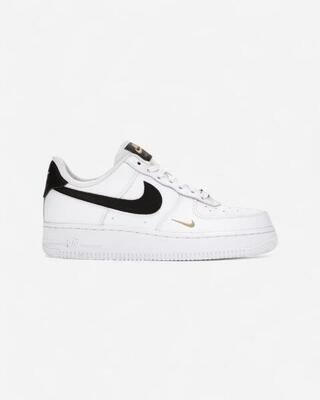 Nike Air Force 1 Low '07 Essential White Black Gold Mini Swoosh (Women's)