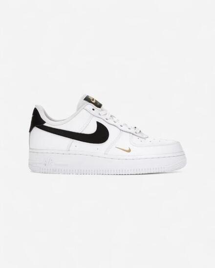 Nike Air Force 1 Low '07 Essential White Black Gold Mini Swoosh (Women's)
