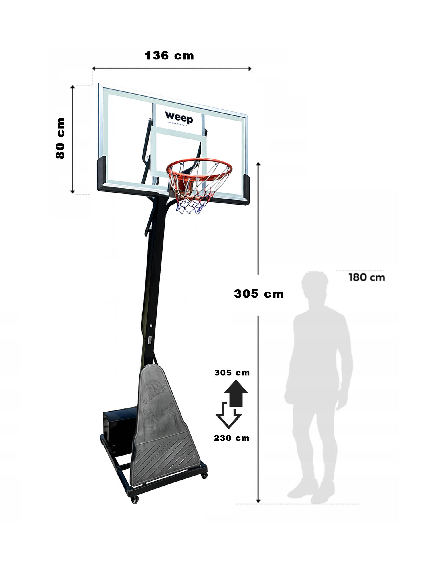 Zestaw do koszykówki Kosz WEEP M028 szkło hartowane pełnowymiarowy do 305cm 1/7