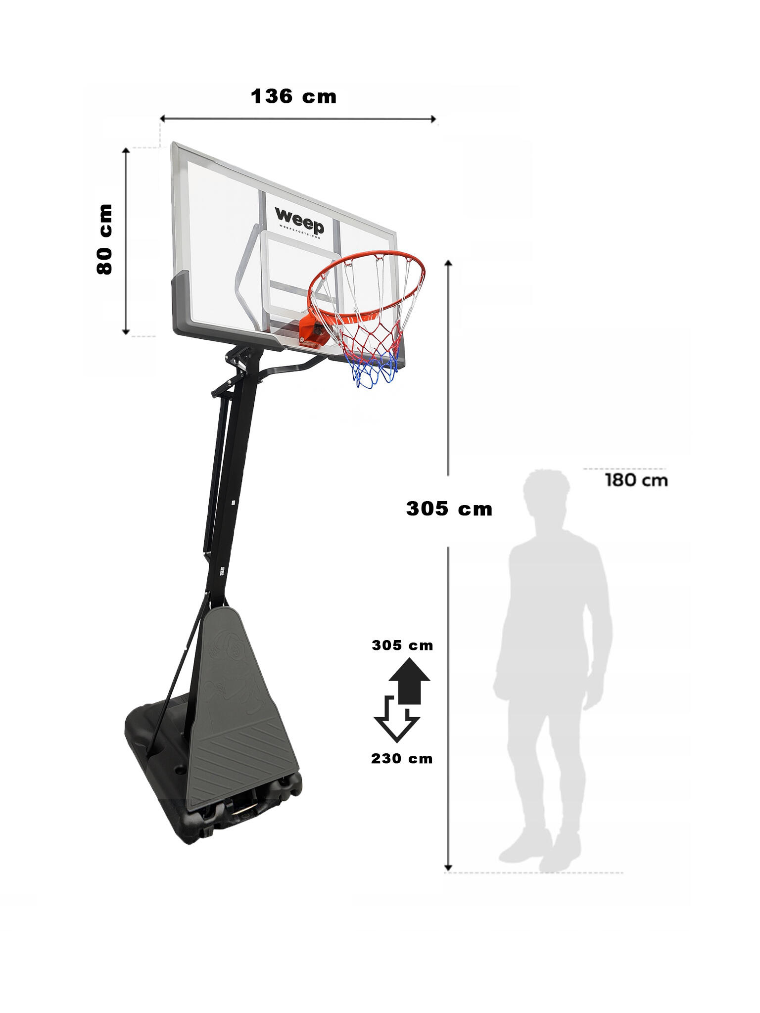 Zestaw do koszykówki Kosz WEEP M027 pełnowymiarowy do 305cm z korbą 80x136 5/7