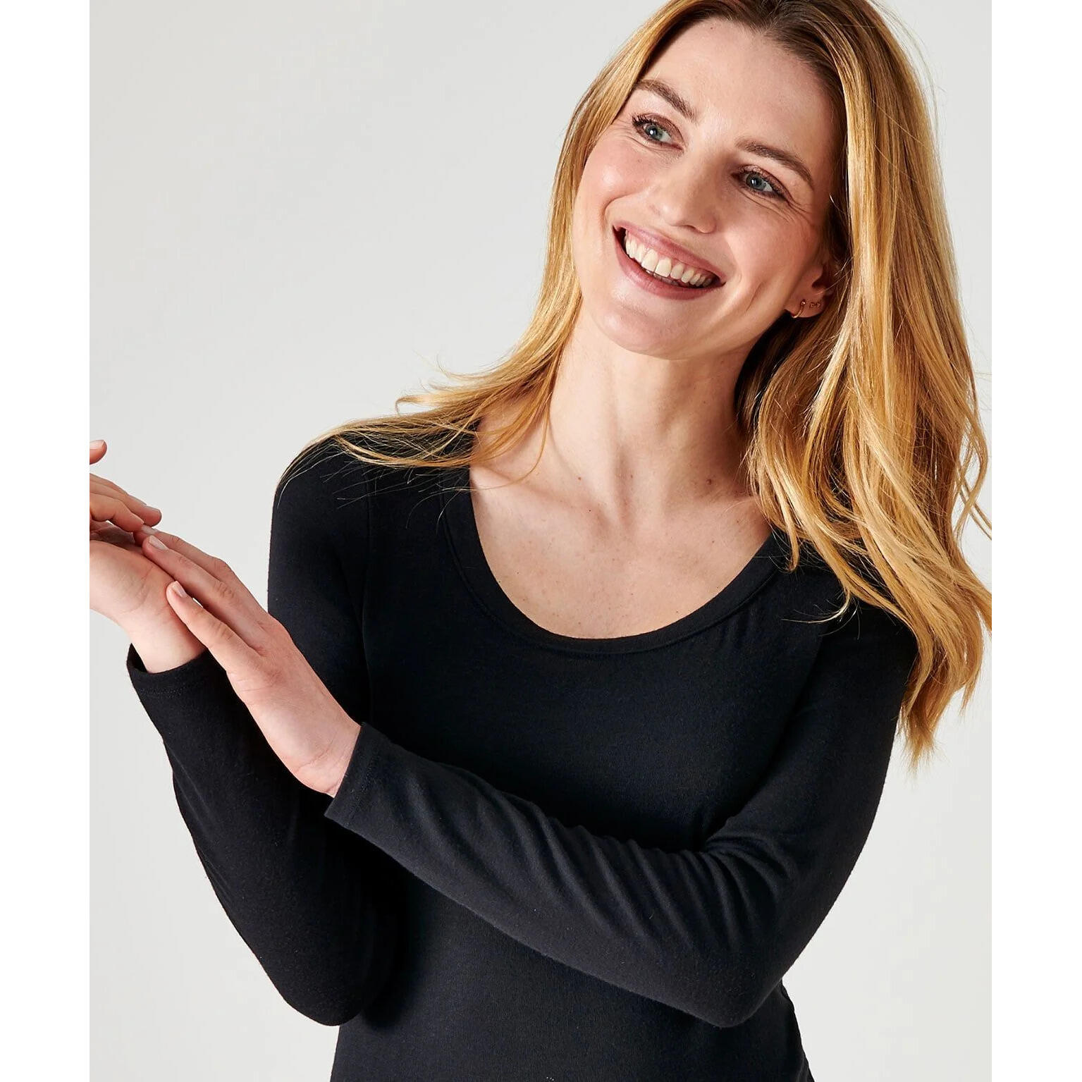 T-shirt manches longues fine côte thermolactyl sensitive, encolure dégagée femme 3/4