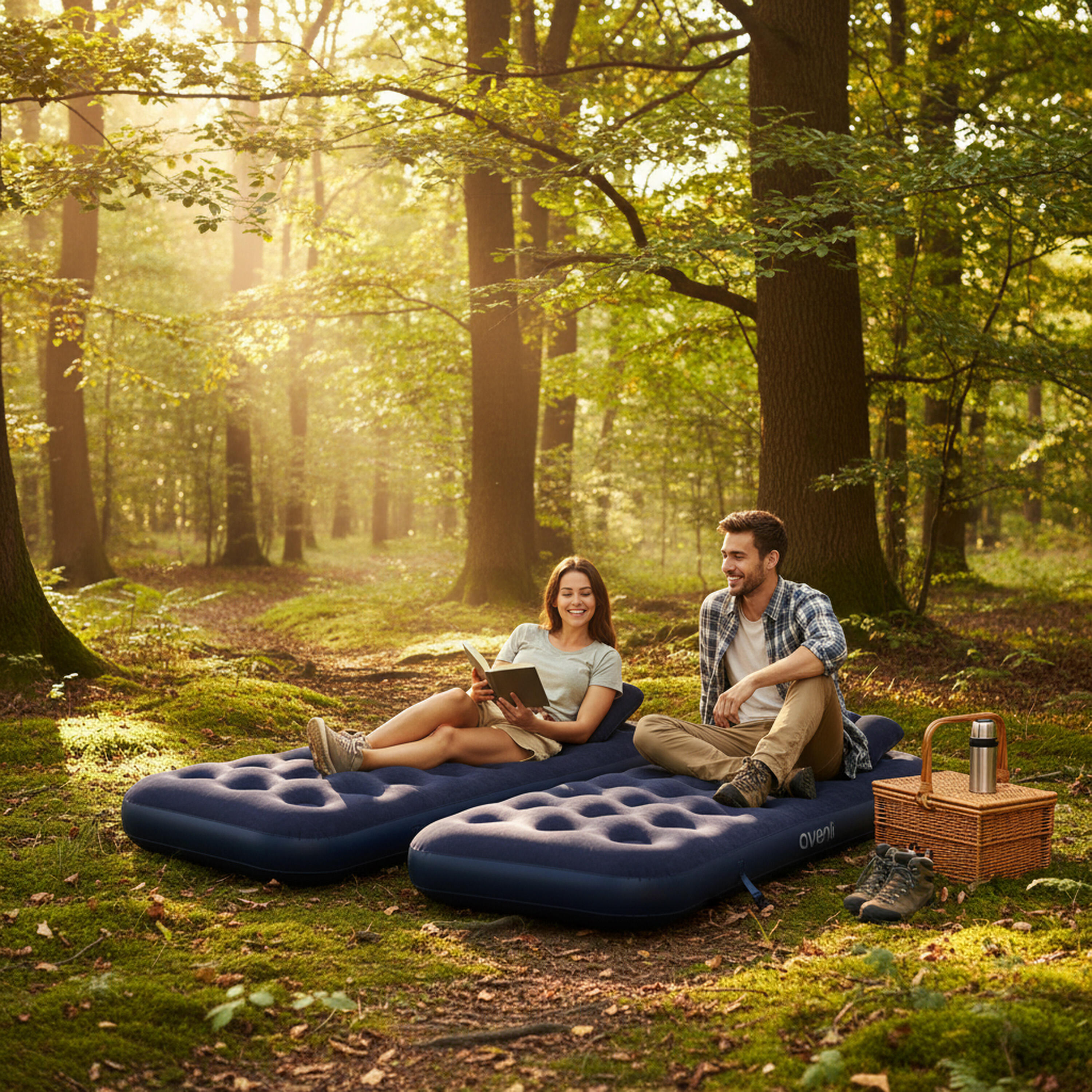 Aufblasbares Luftbett-Set / Campingmatratzen blau 191x73x22 cm mit Kissen 3/7