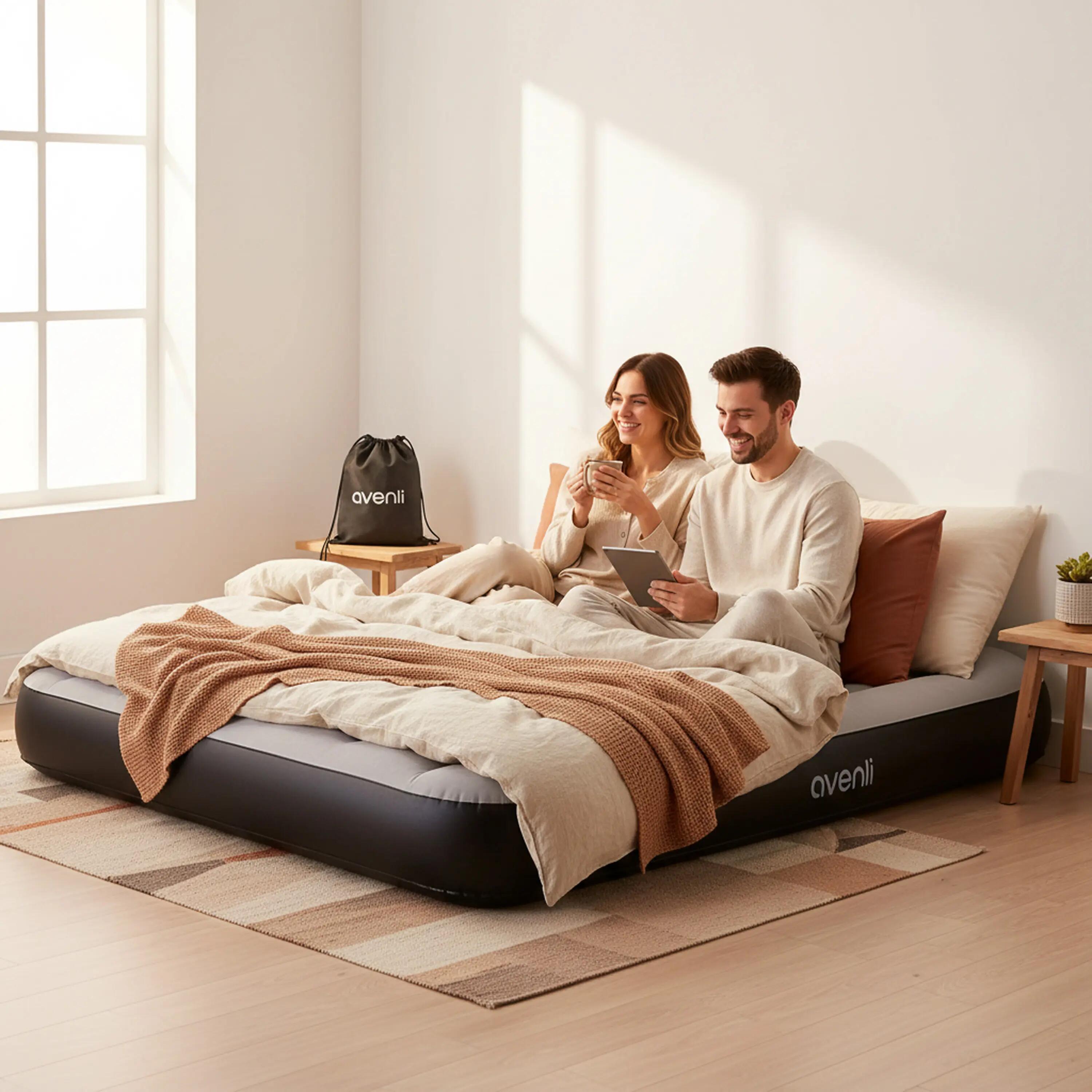 Luftmatratze selbstaufblasend 2 Personen 191x137x30cm Luftbett mit Elektropumpe 2/8