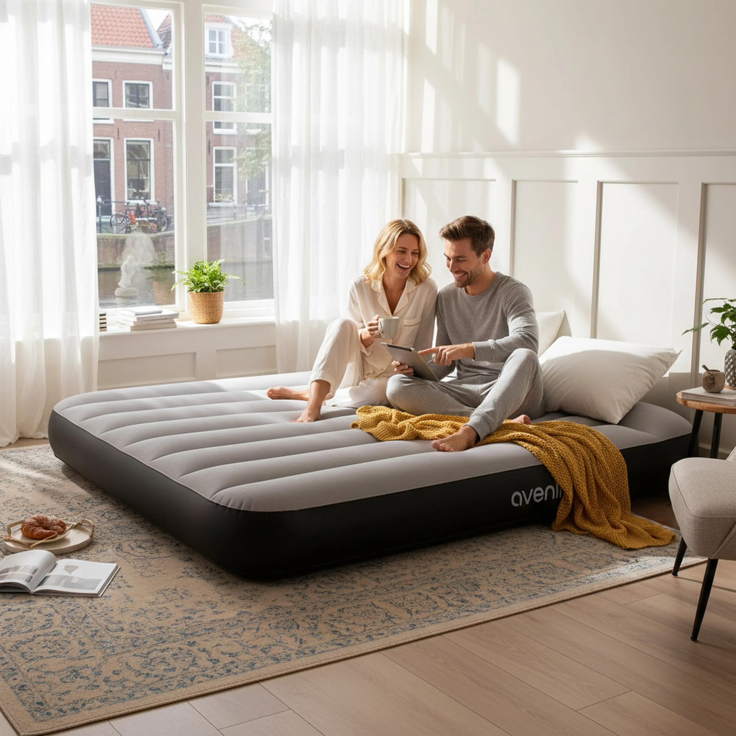Luftmatratze selbstaufblasend 2 Personen 191x137x30cm Luftbett mit Elektropumpe 4/8