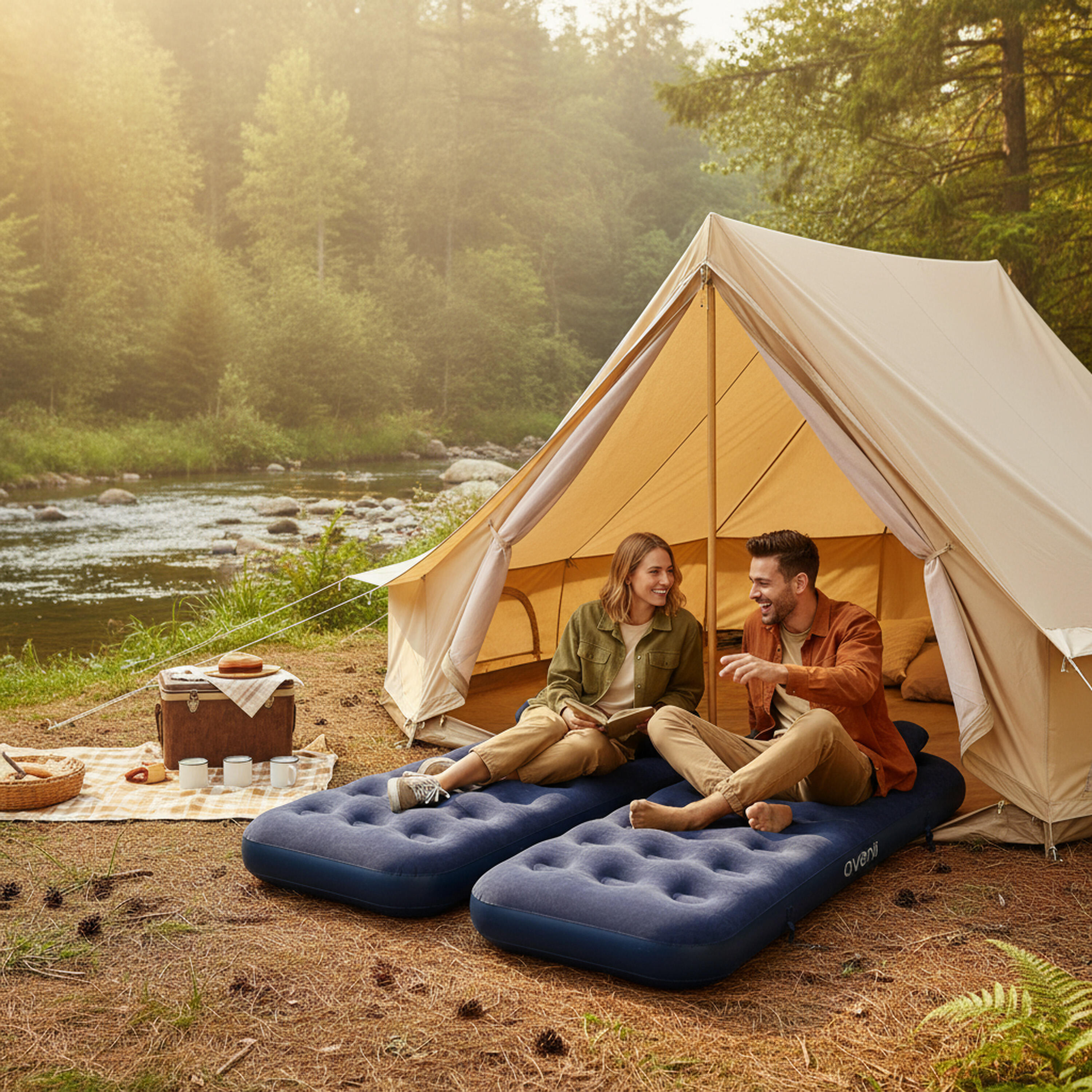 Aufblasbares Luftbett-Set / Campingmatratzen blau 191x73x22 cm mit Kissen 4/7