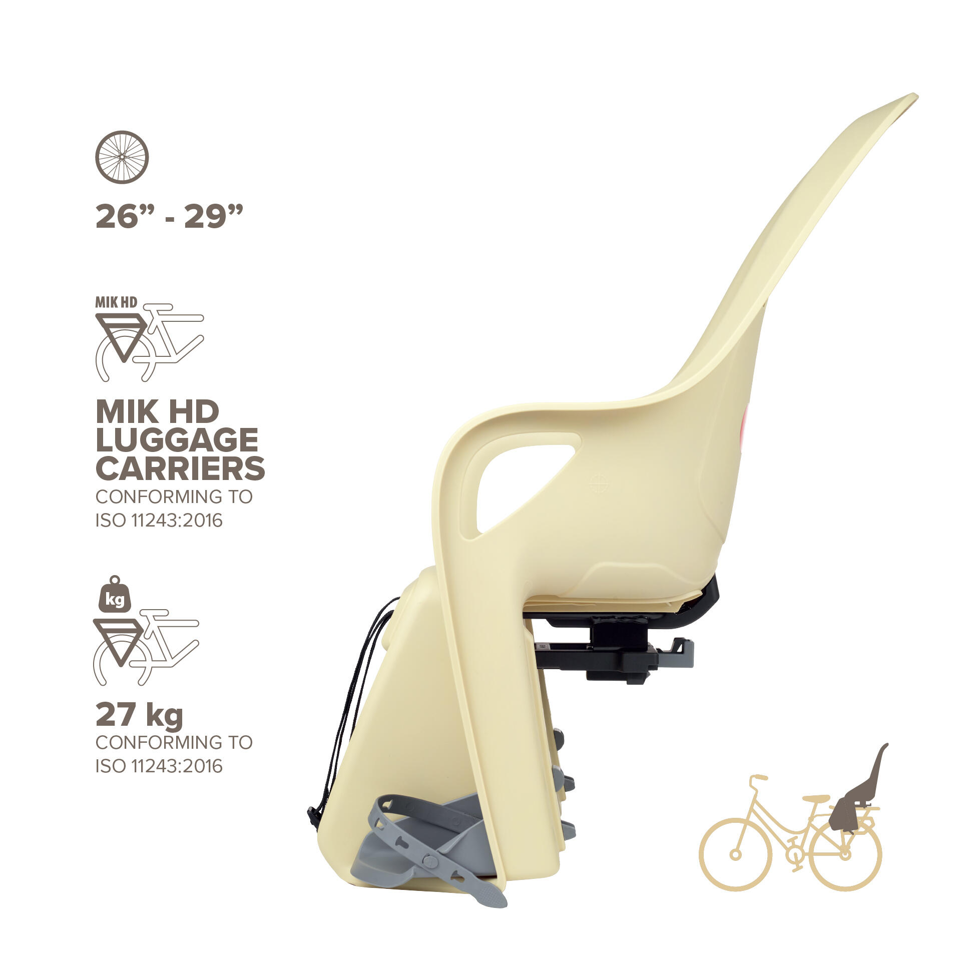 Polisport - Siège Vélo Arrière  Pour Porte-bagages Avec Mik Hd Koari Jaune/gris - Siège Vélo Enfant - Jaune - Taille Unique - Decathlon