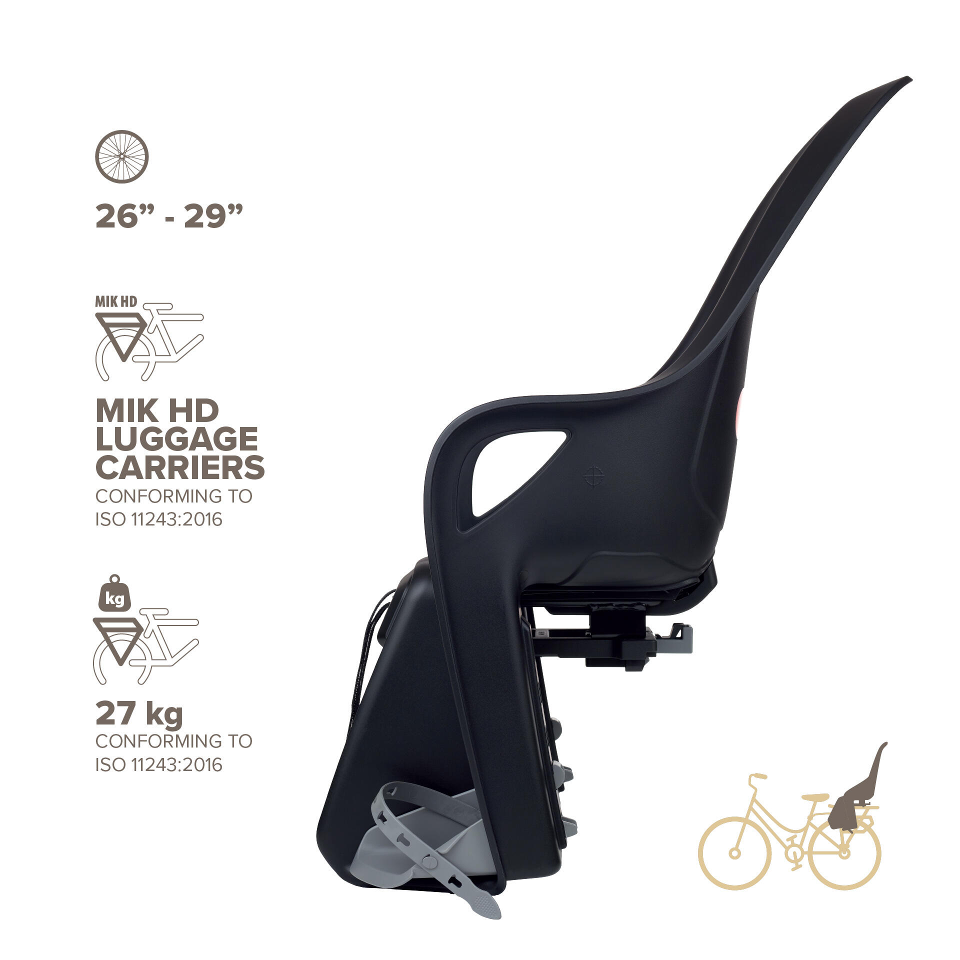 Siège vélo arrière  pour porte-bagages avec MIK HD KOARI Noir/Gris 2/8