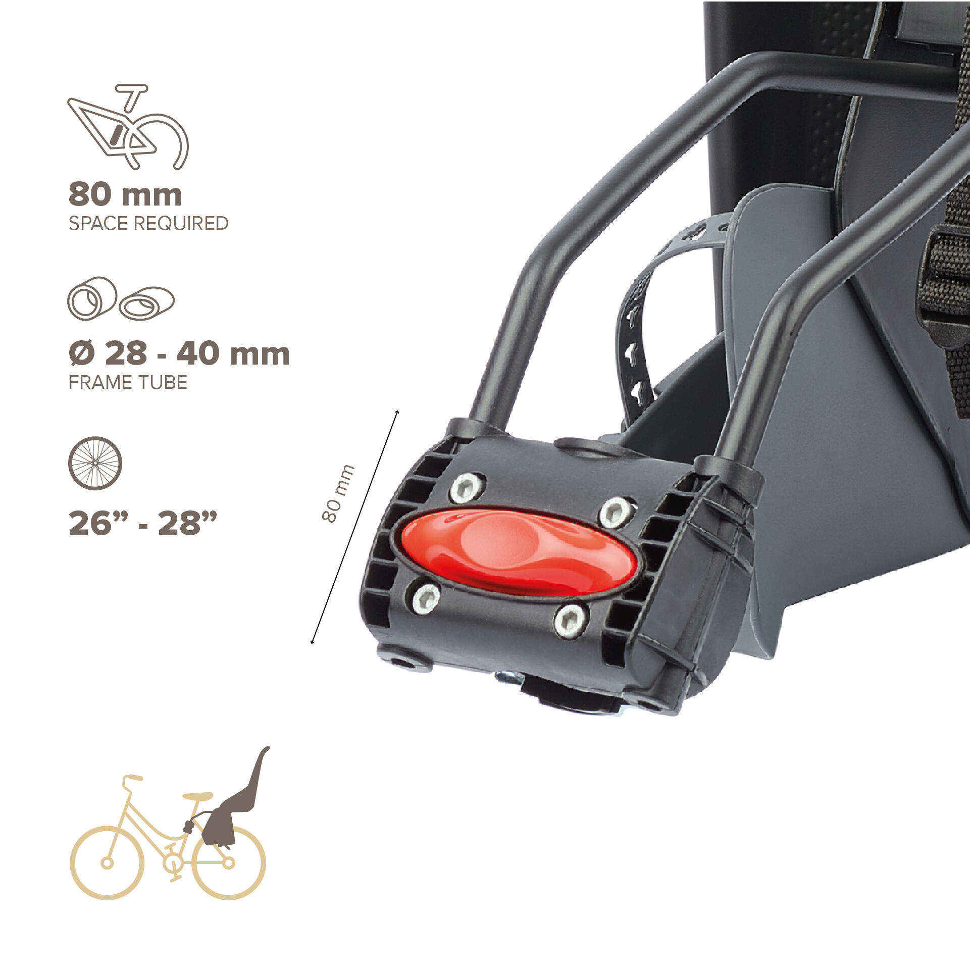 Silla Bicicleta fijácion Trasera Cuadro Reclinável BILBY Negro y Gris 3/8