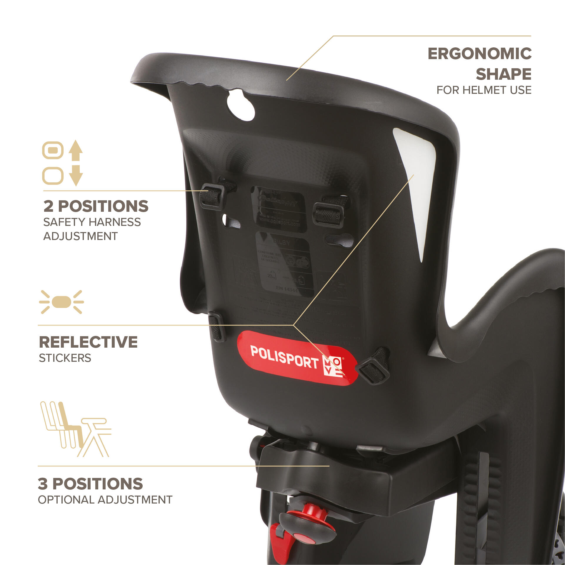Silla Bicicleta fijácion Trasera Cuadro Reclinável BILBY Negro y Gris 4/8