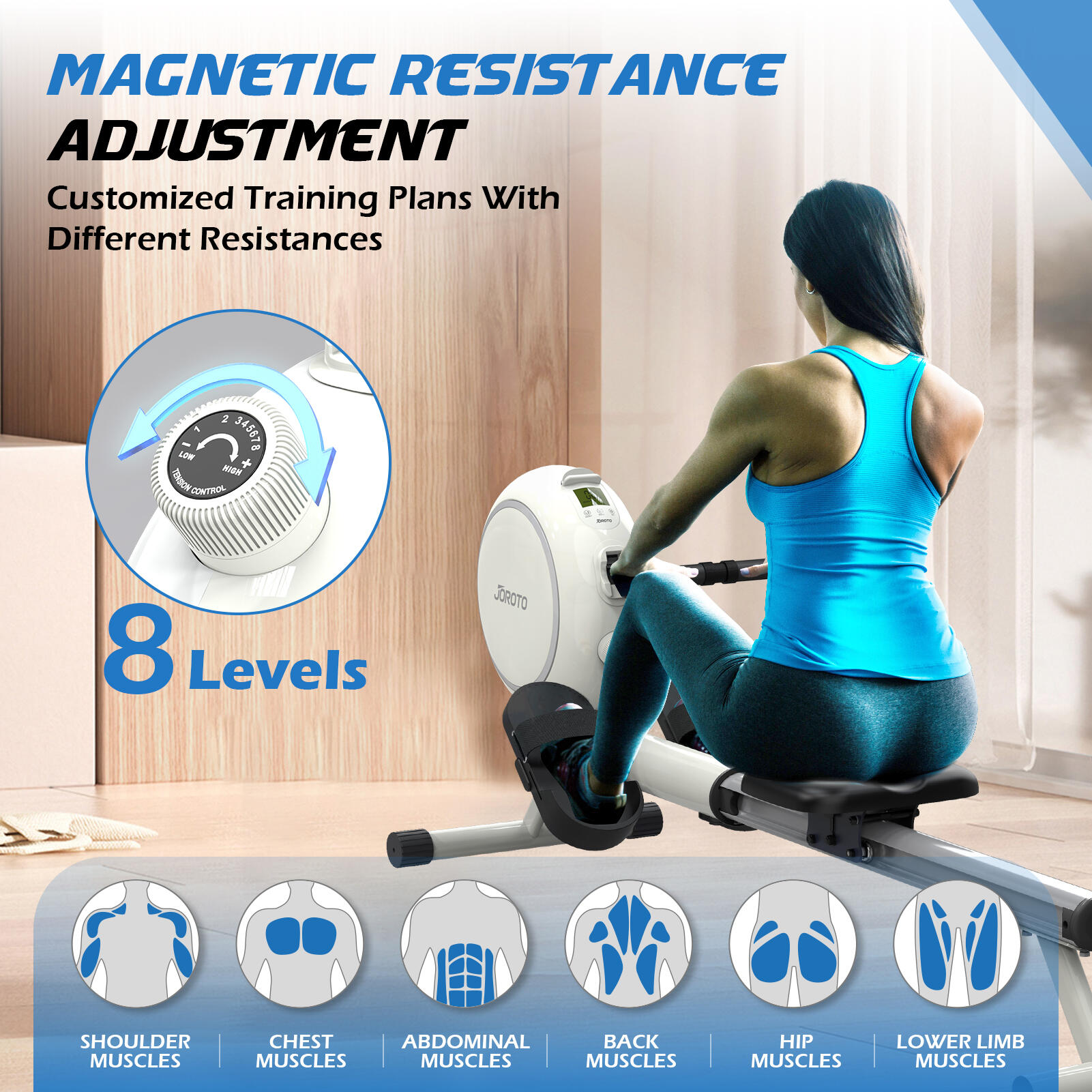 JR40W roeimachine met magnetische weerstand, 8 weerstandsniveaus, Bluetooth APP 5/7