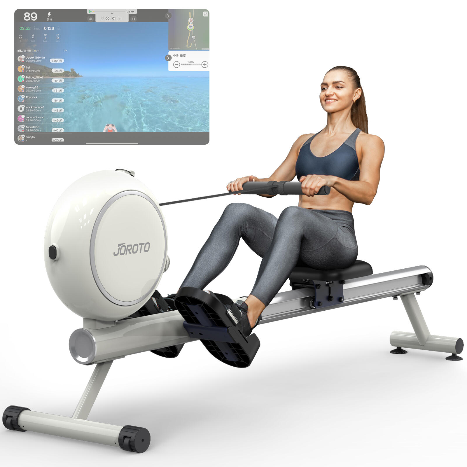 Joroto - Rameur Jr40w Avec Résistance Magnétique, 8 Résistance, Bluetooth + Application - Rameur - Blanc - Taille Unique - Decathlon