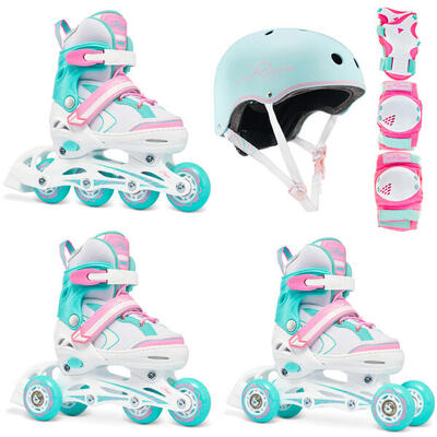 Zestaw Rolki Regulowane 3w1 Raven Lia Kółko LED Ochraniacze Verba Kask Essto