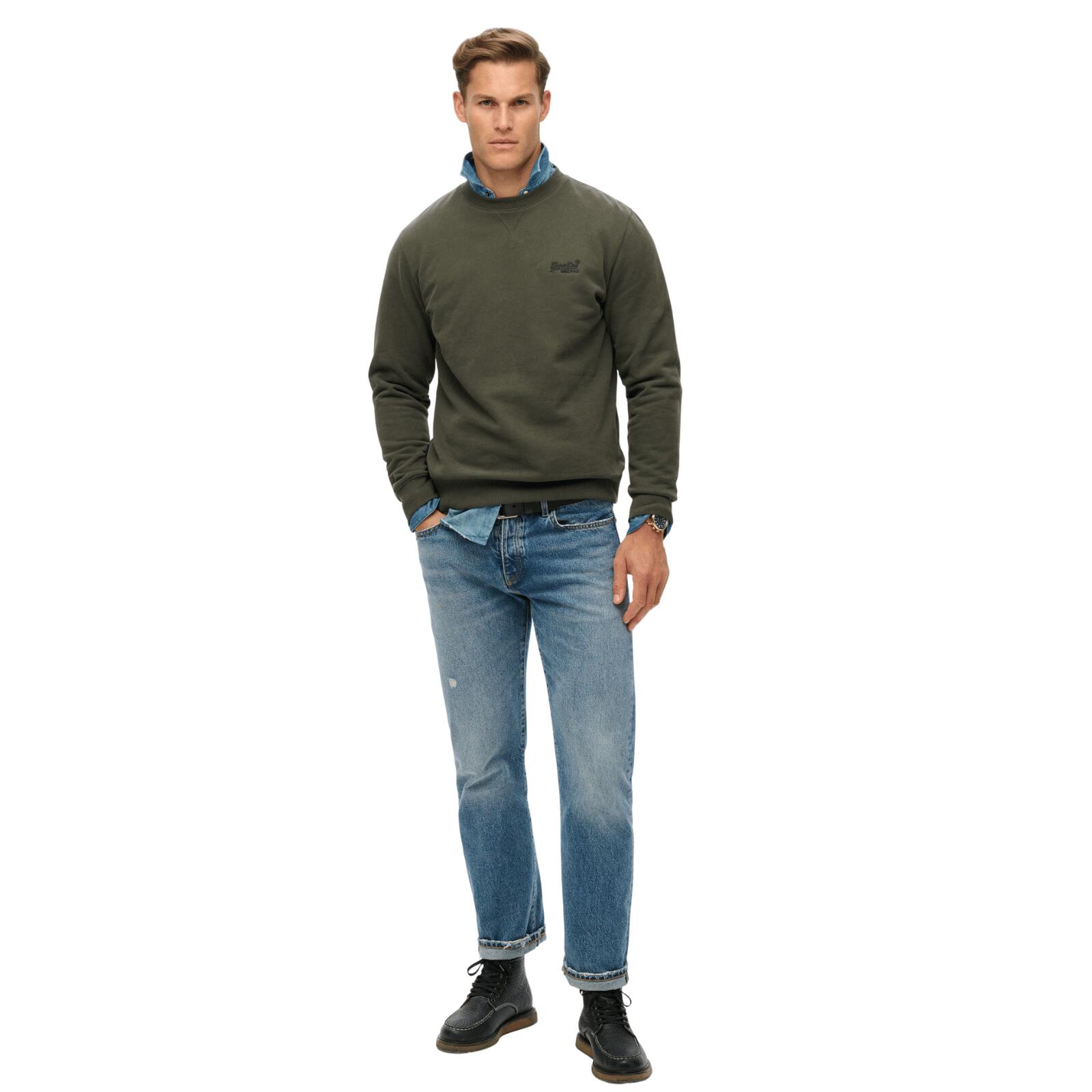 Superdry Men's Essential Logo Crew Neck Sweatshirt Khaki 3/7