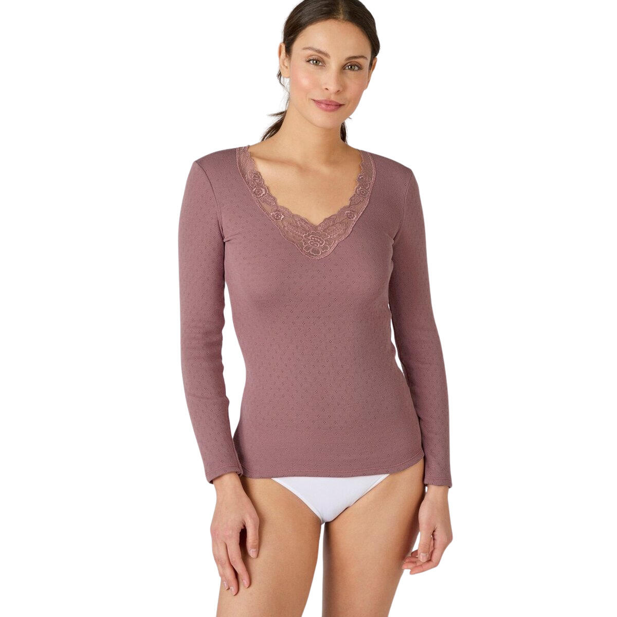 Damart - T-shirt Femme Damart Thermolactyl - T-shirt Manches Longues - Rose - Decathlon