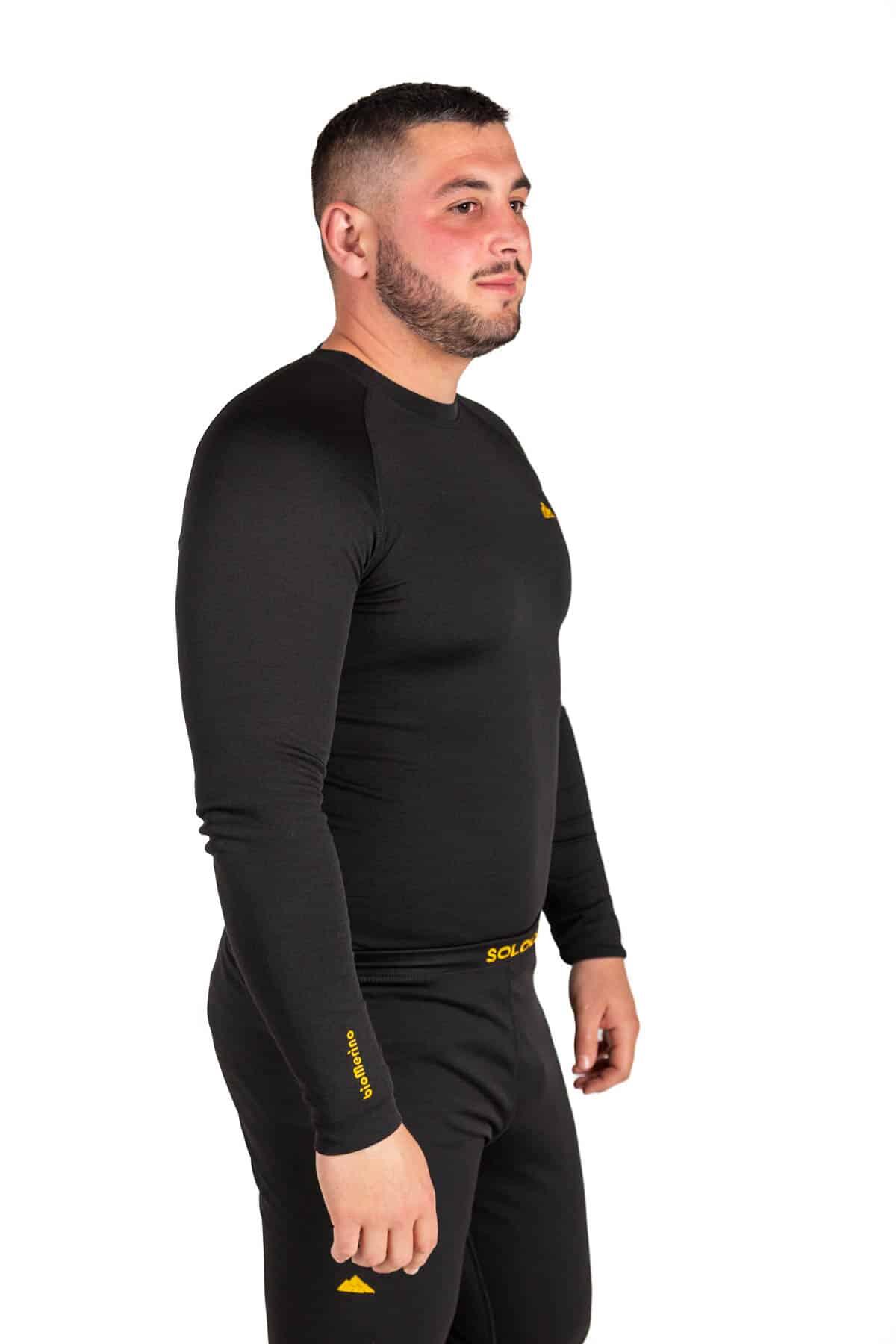 Camisola Térmica de Montanha Unissex Spider Merino T-Shirt com Lã Merino Preto 3/4