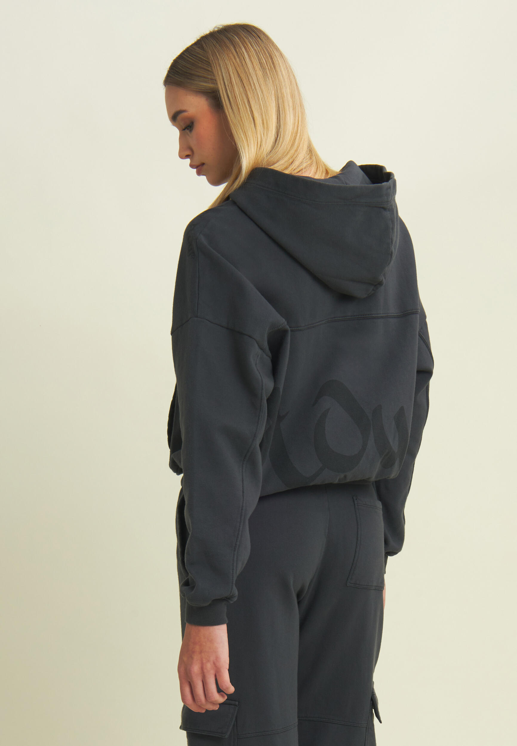 Felpa oversize cropped con zip e stampa Flow 3/4
