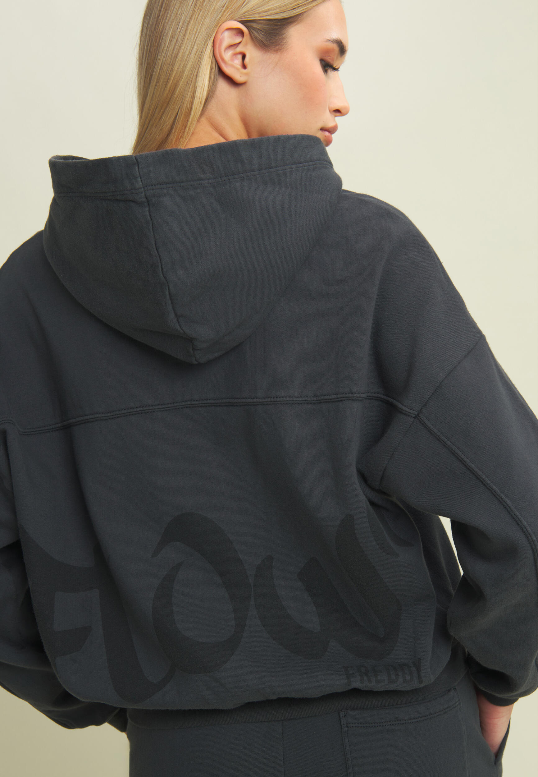 Felpa oversize cropped con zip e stampa Flow 4/4
