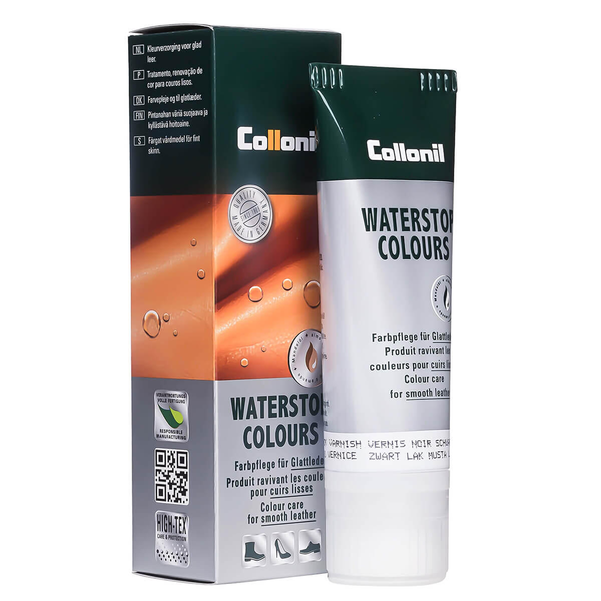 Crema de pantofi cu ulei de migdale Collonil Waterstop Colours, 75 ml, lac negru
