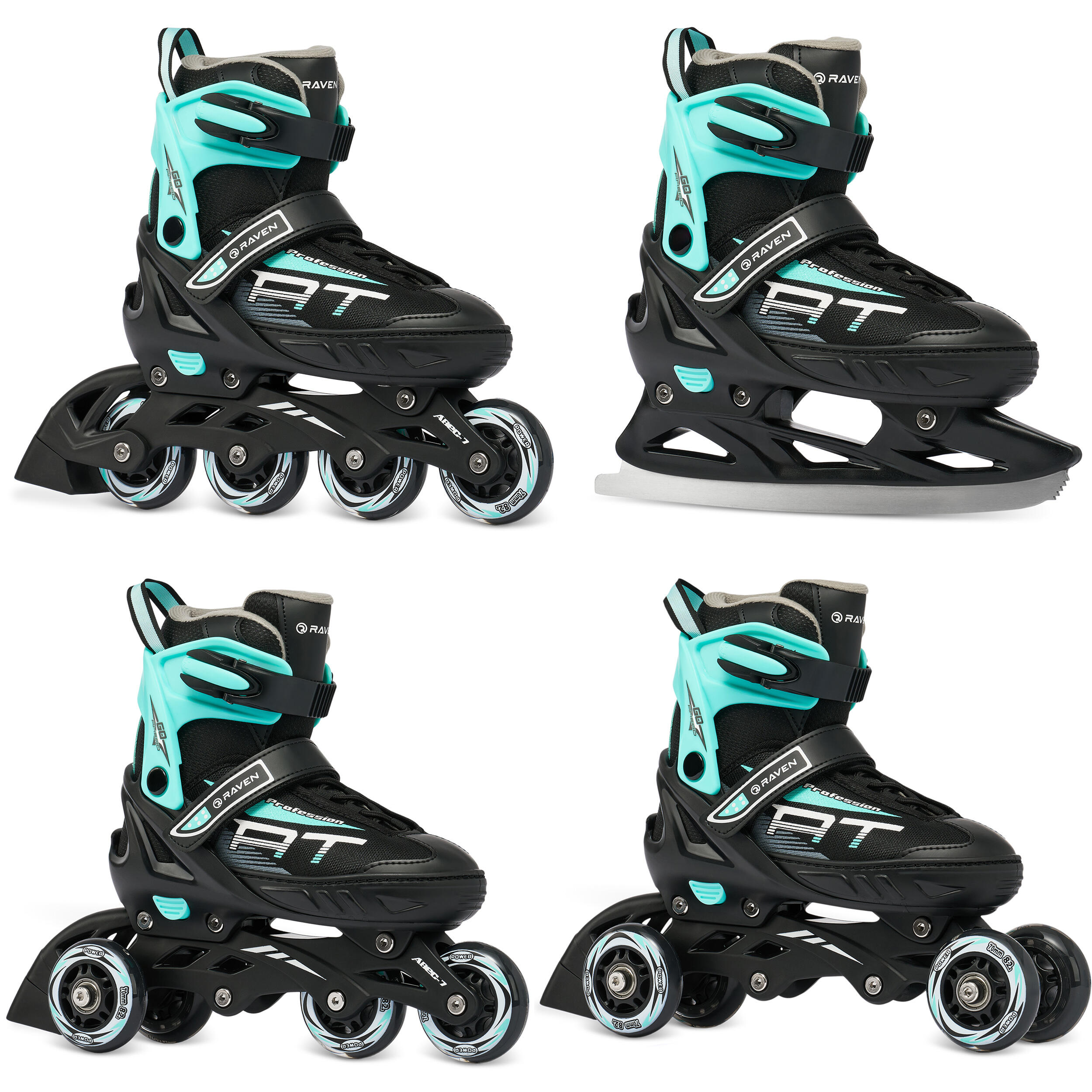 Raven - Patins À Roulettes Patins Ajustables 4in1 Raven Profession - Rollers En Ligne - Noir|vert - 31/35 - Decathlon