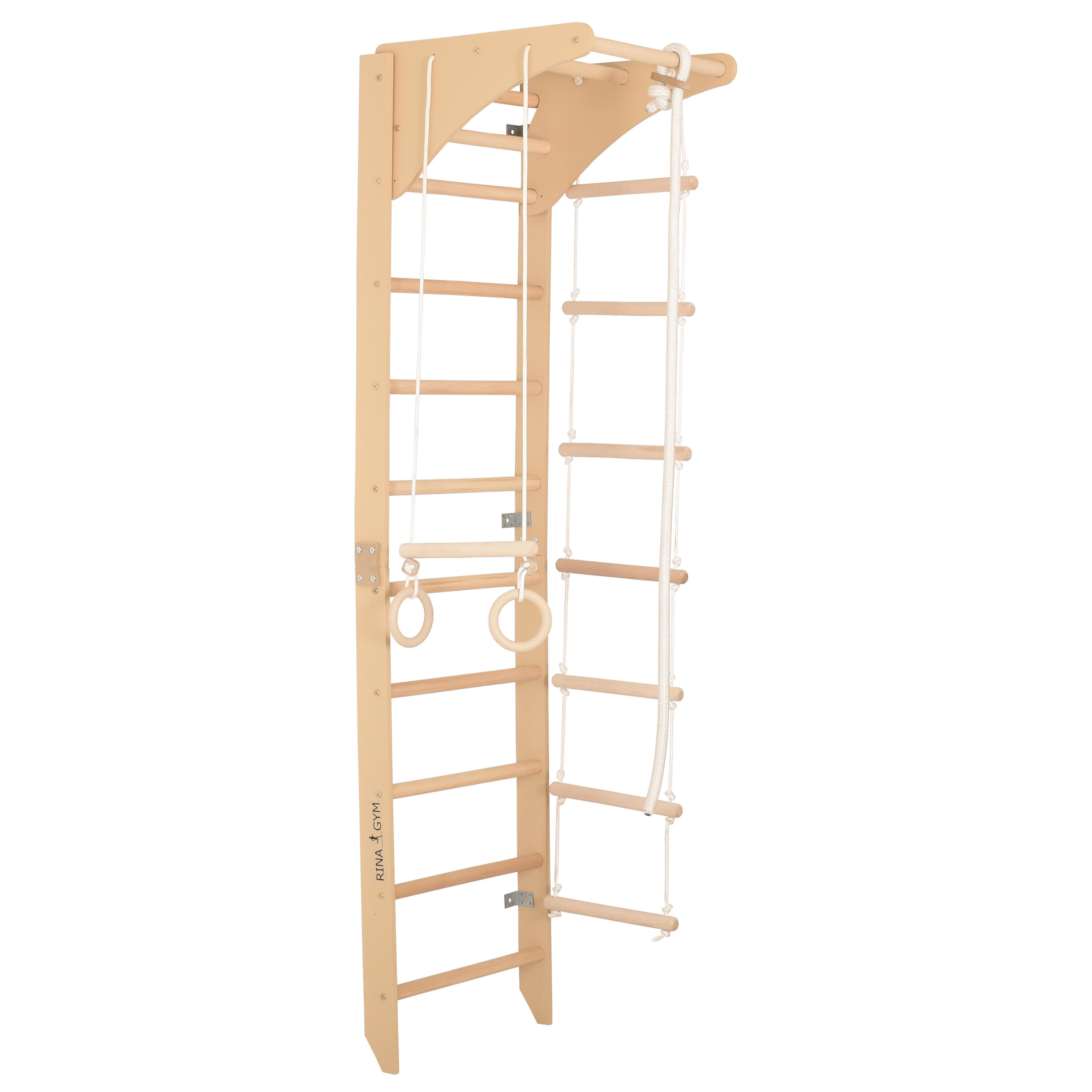 Sprossenwand Holz mit Klimmzugstange, Ringen & Seil – Indoor (SPR C) 3/5