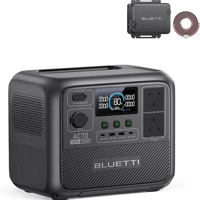 BLUETTI Portable Power Station AC70+Charger1,1.8 H Full Charge via Car for Road