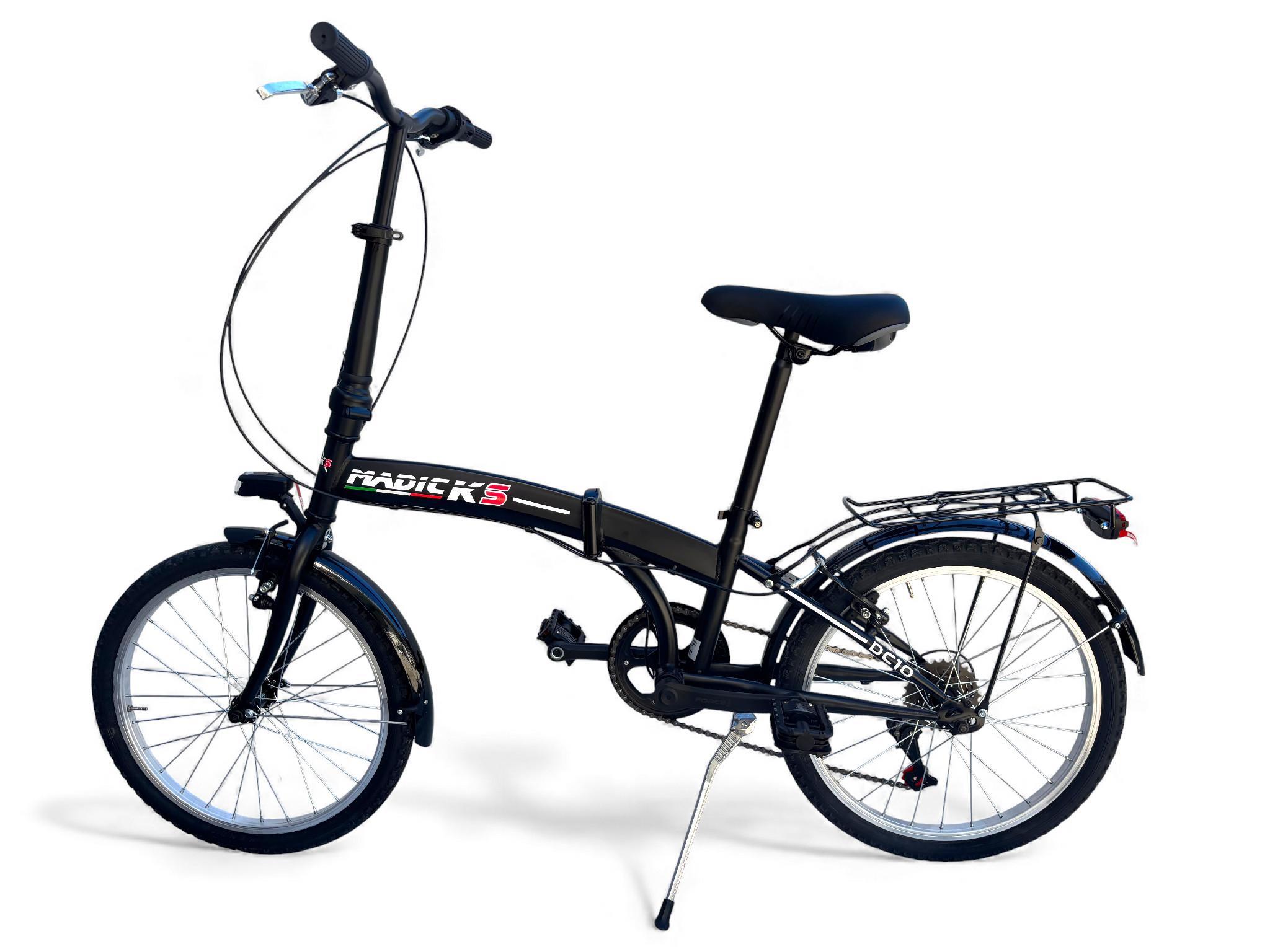 Bicicletta Pieghevole Madicks Folding 20" Nero Con Cambio 6v Unisex City Bike 2/8