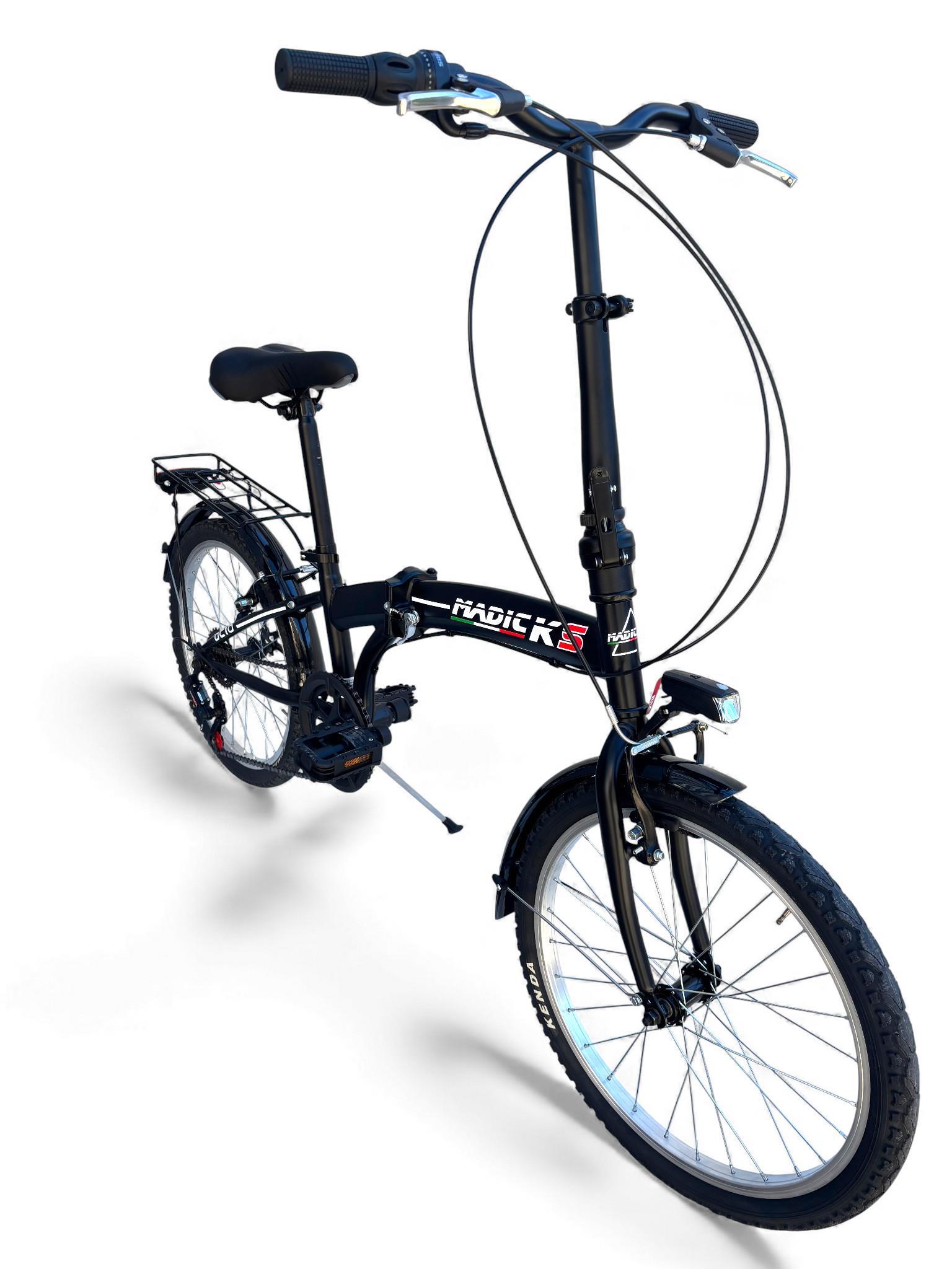 Bicicletta Pieghevole Madicks Folding 20" Nero Con Cambio 6v Unisex City Bike 7/8