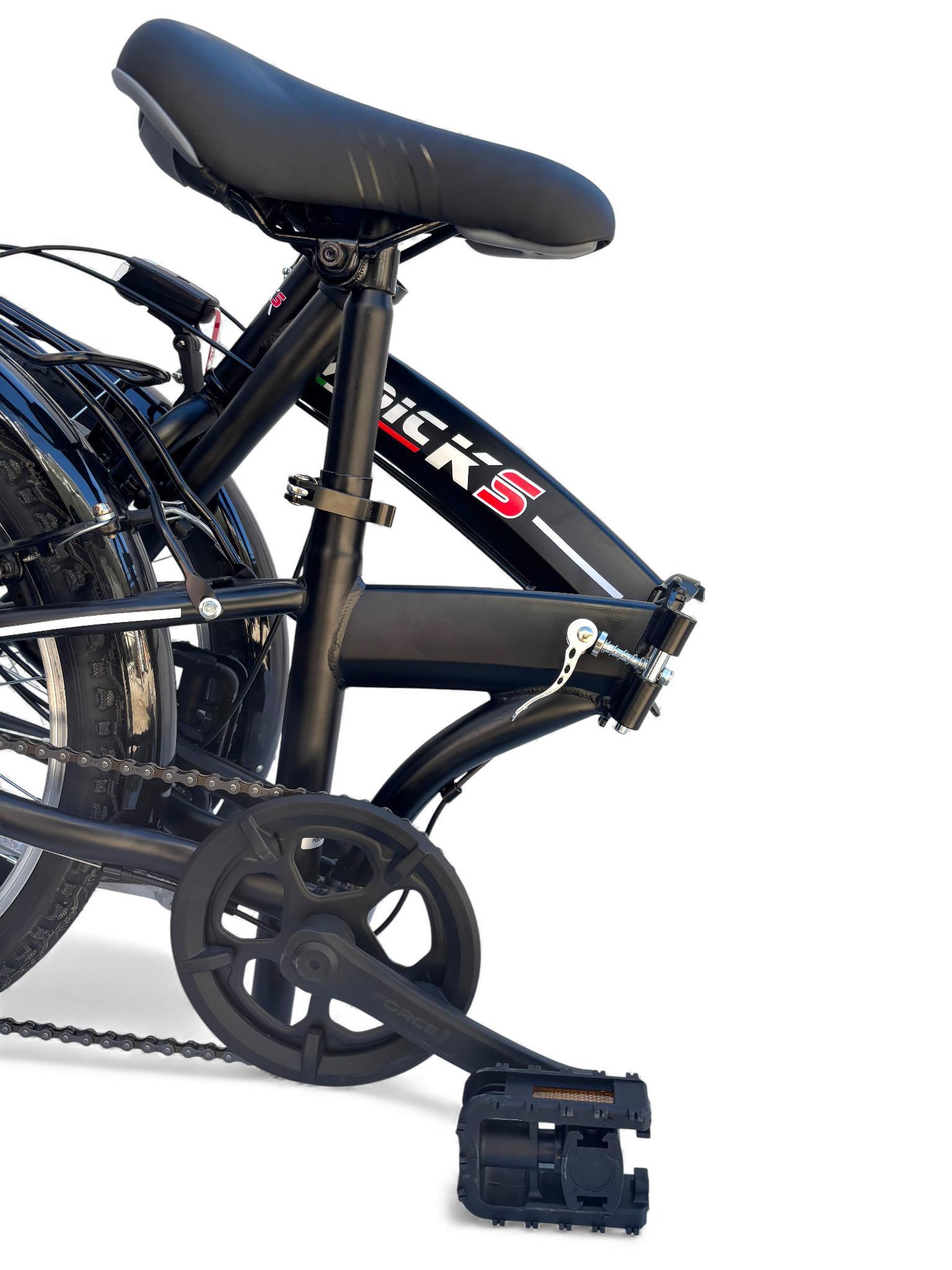 Bicicletta Pieghevole Folding 20" Nero Con Cambio 6v Unisex City Bike con Cestin 5/8