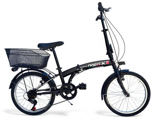 Bicicletta Pieghevole Folding 20" Nero Con Cambio 6v Unisex City Bike con Cestin