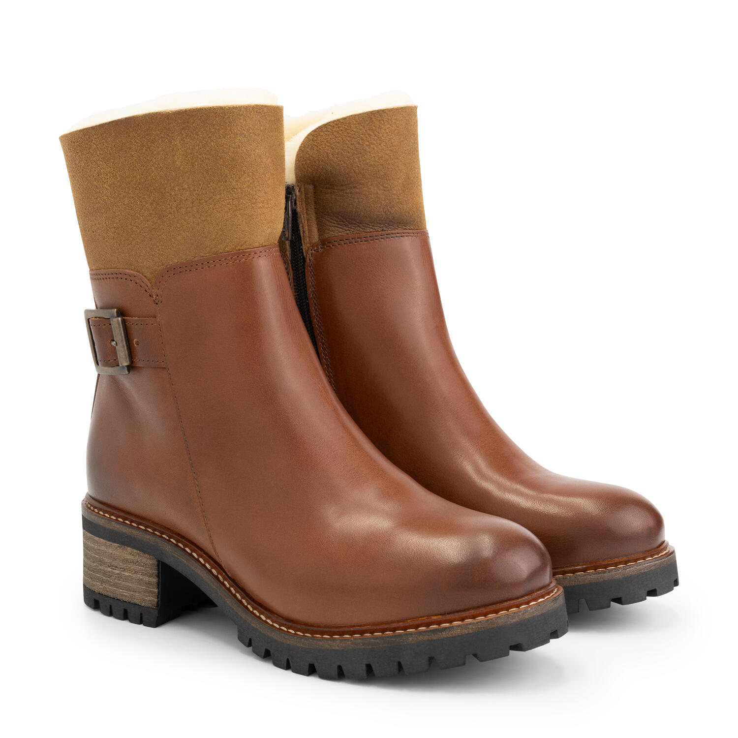 Mysa - Mysa Dahlia – Bottines Femme Cuir – Bottes Doublées – Cuir Brun Cognac - Bottes - Marron - Decathlon