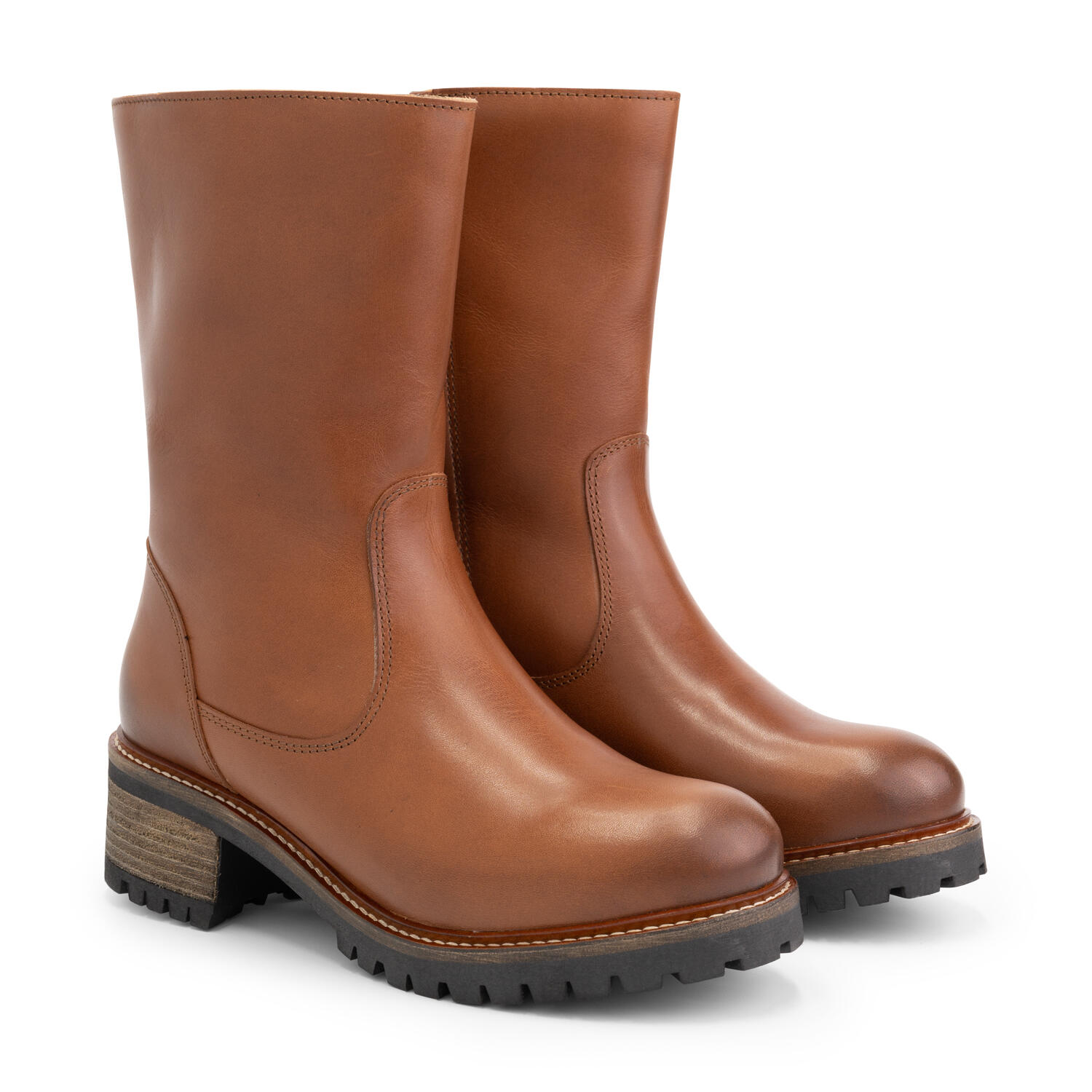 Mysa - Mysa Delphine – Bottes Femme Cuir – Bottes Doublées De Laine – Cuir Cognac - Bottes - Marron - Decathlon