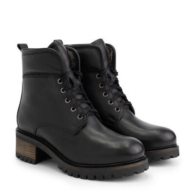 Mysa daphne dames leren enkellaarzen - gevoerde veterschoenen - zwart leer