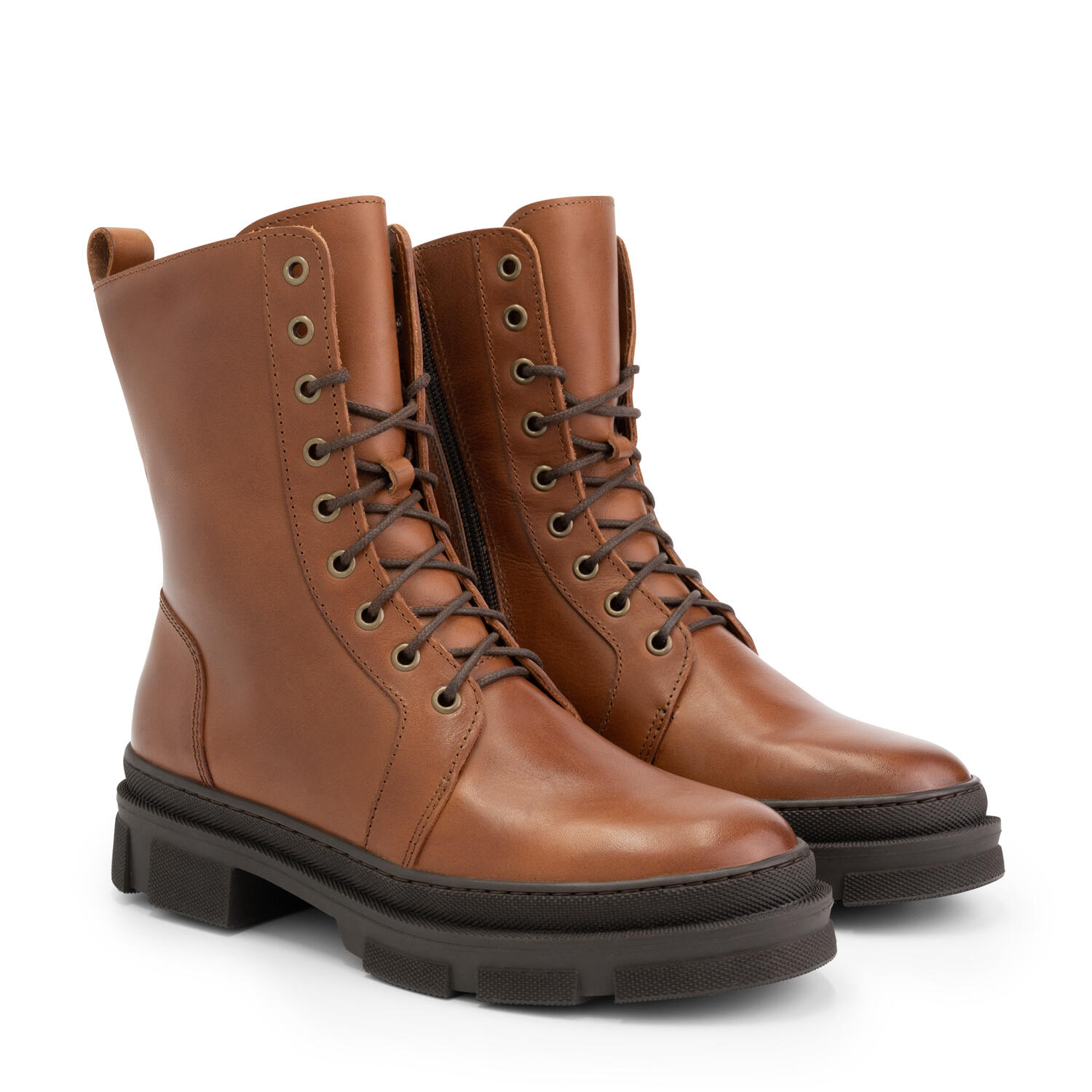Mysa - Mysa Aster – Bottes Femme Cuir – Chaussures Lacées Doublées – Cuir Brun Cognac - Bottes - Marron - Decathlon