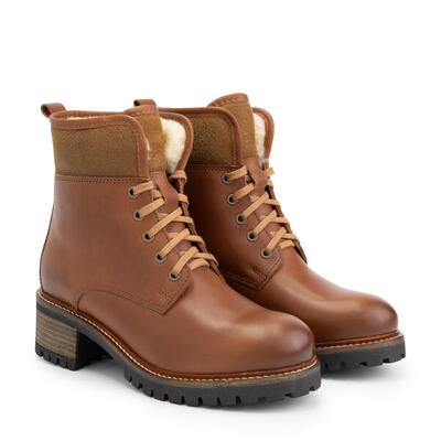 Mysa daphne dames leren enkellaarzen - gevoerde veterschoenen - cognac leer