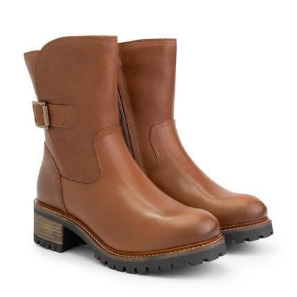 Mysa Lily – Damen Lederstiefeletten – Gefütterte Stiefel – Cognac Braun Leder