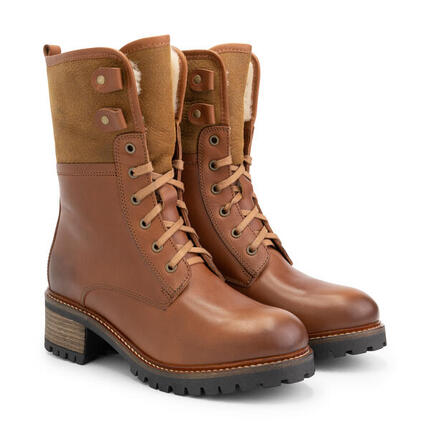 Mysa Daisy – Damen Lederstiefeletten – Gefütterte Schnürschuhe – Cognac Leder