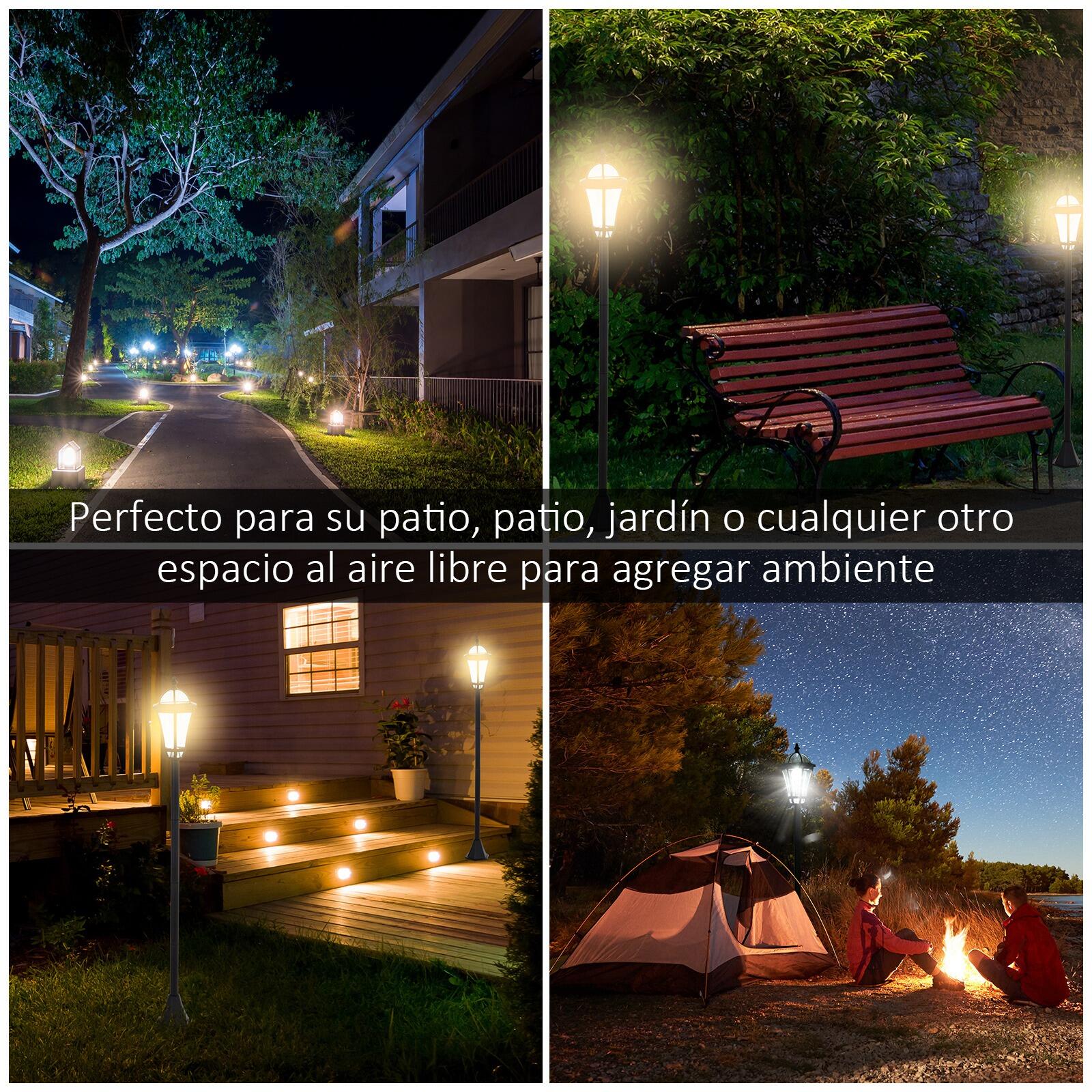 Conjunto de Candeeiros Solares Outsunny 18,5x18,5x129 cm Preto 4/6